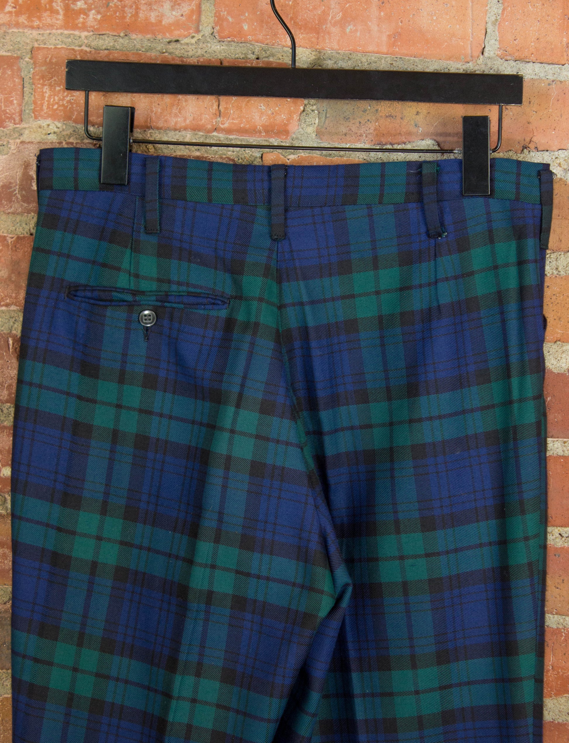 Vintage 70s Galey and Lord Green and Blue Plaid Slacks Size 30x32