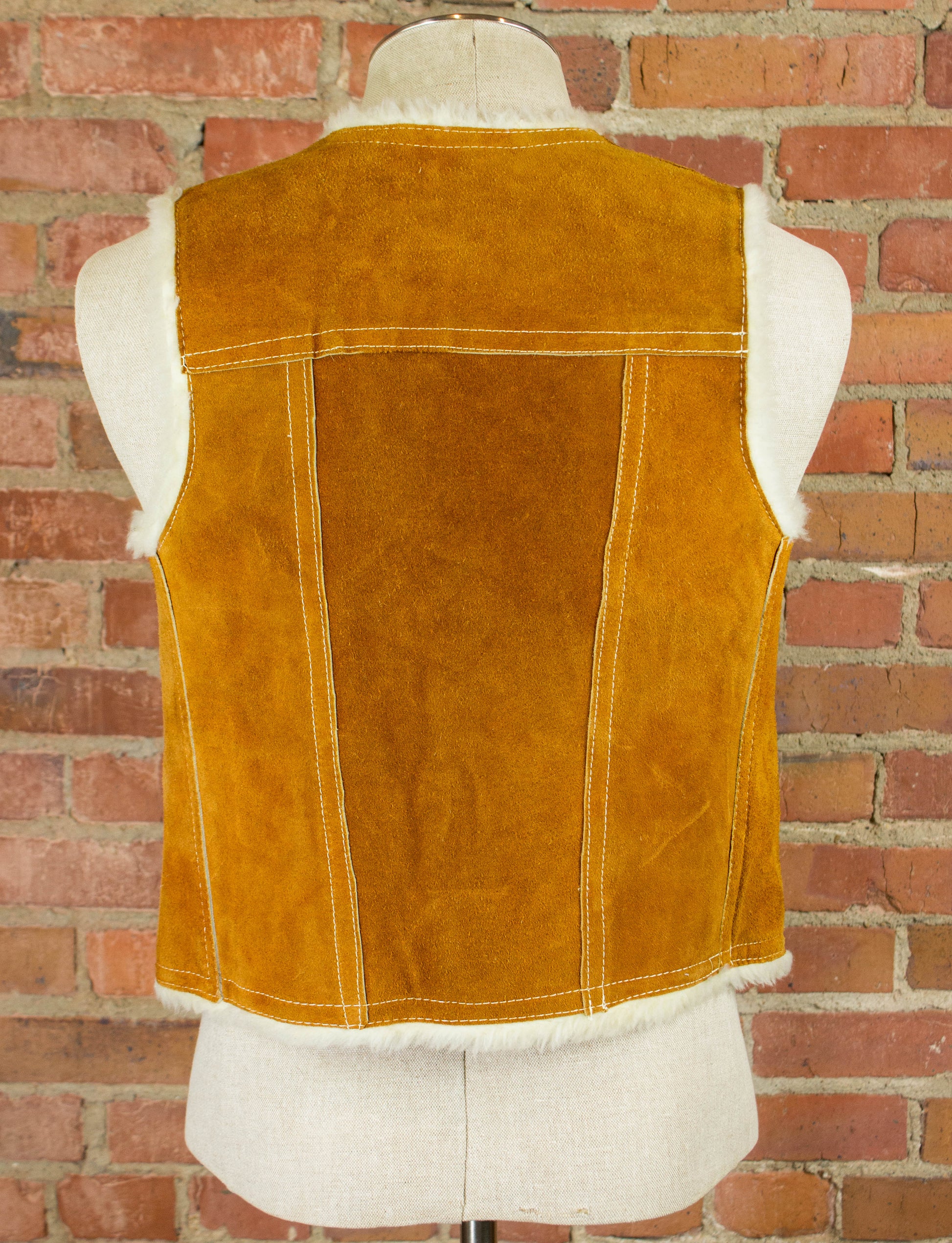 Vintage 70s Genuine Leather Tan Suede Sherpa Lined Vest Unisex Small