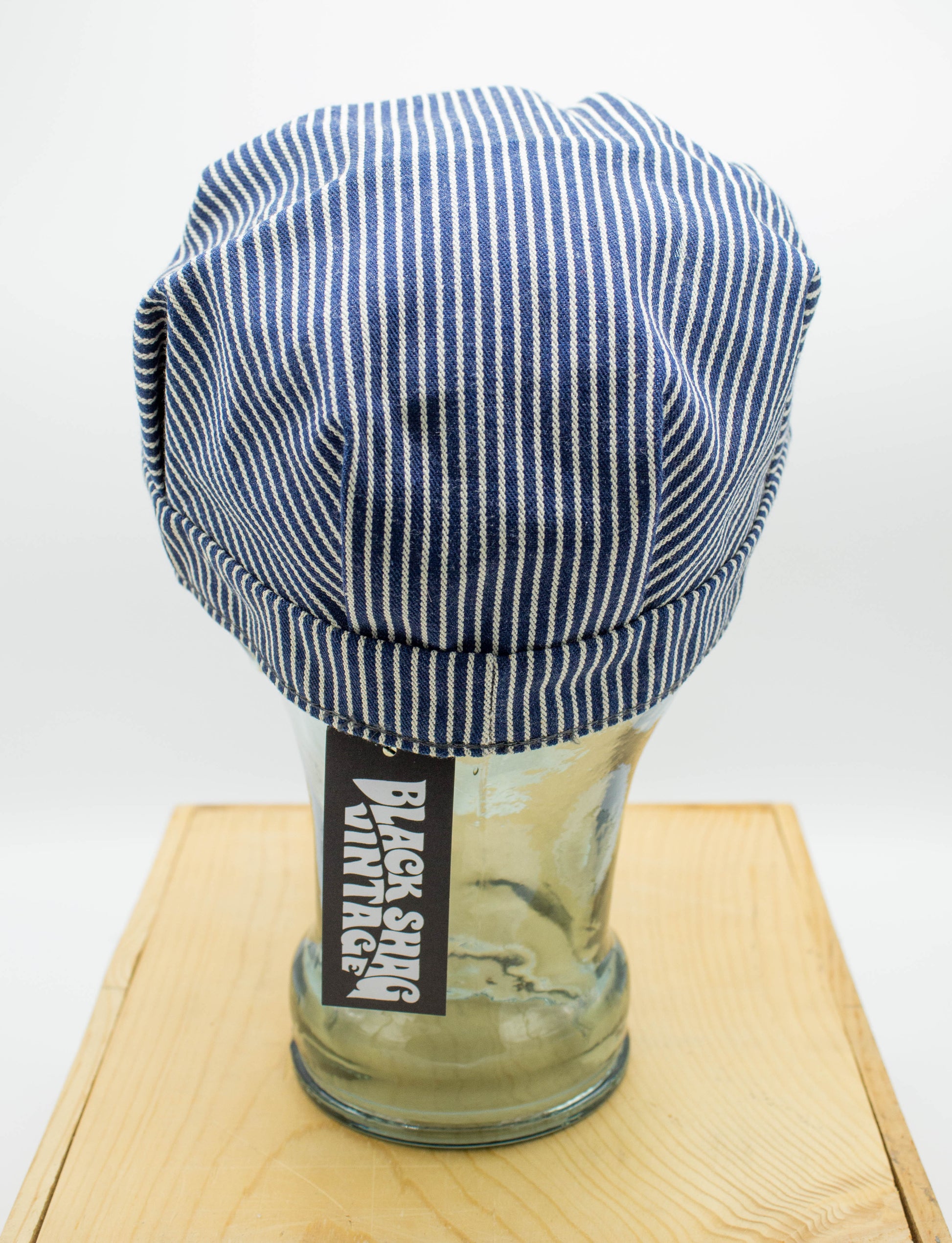 Vintage 70s Key Imperial Made in USA Striped Blue and White Railroad Hat Size 7 3/8