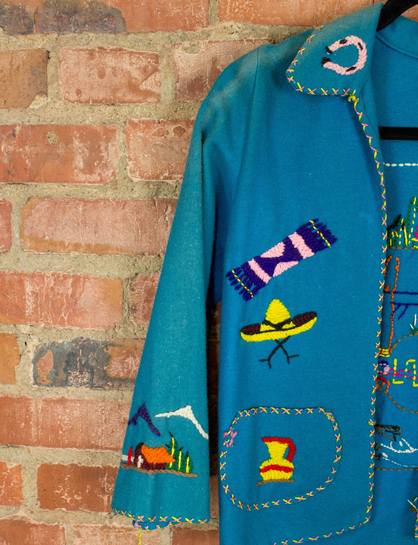Vintage 70s Lopez Mexican Wool Embroidered Souvenir Jacket Women's Size XS-Small
