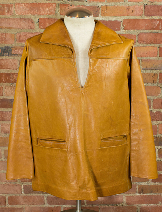 Vintage 70s Men's Tan Leather Pullover Size Medium-Large