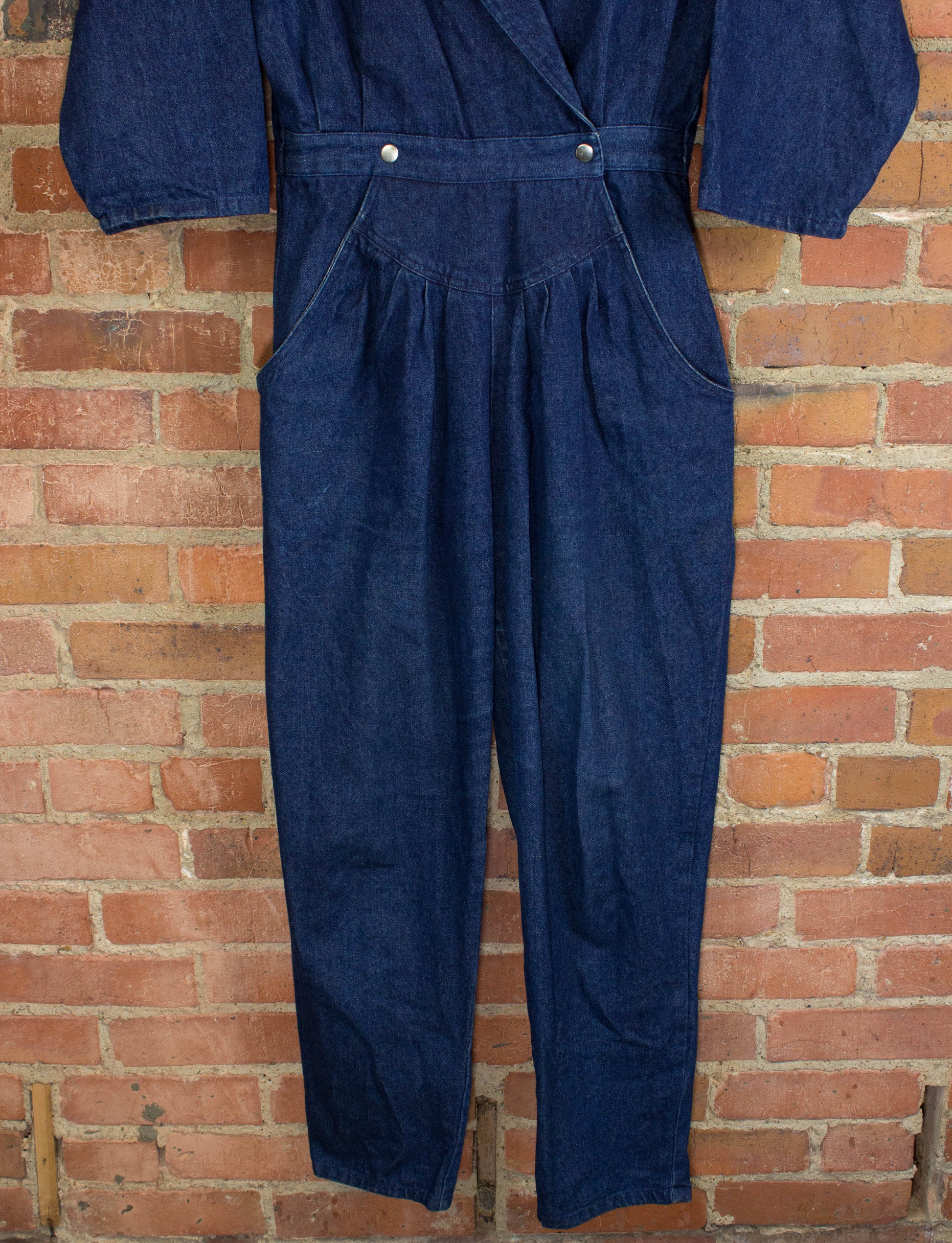 Vintage 70s Mizz Lizz Dark Blue Denim Jumpsuit Size Medium-Large