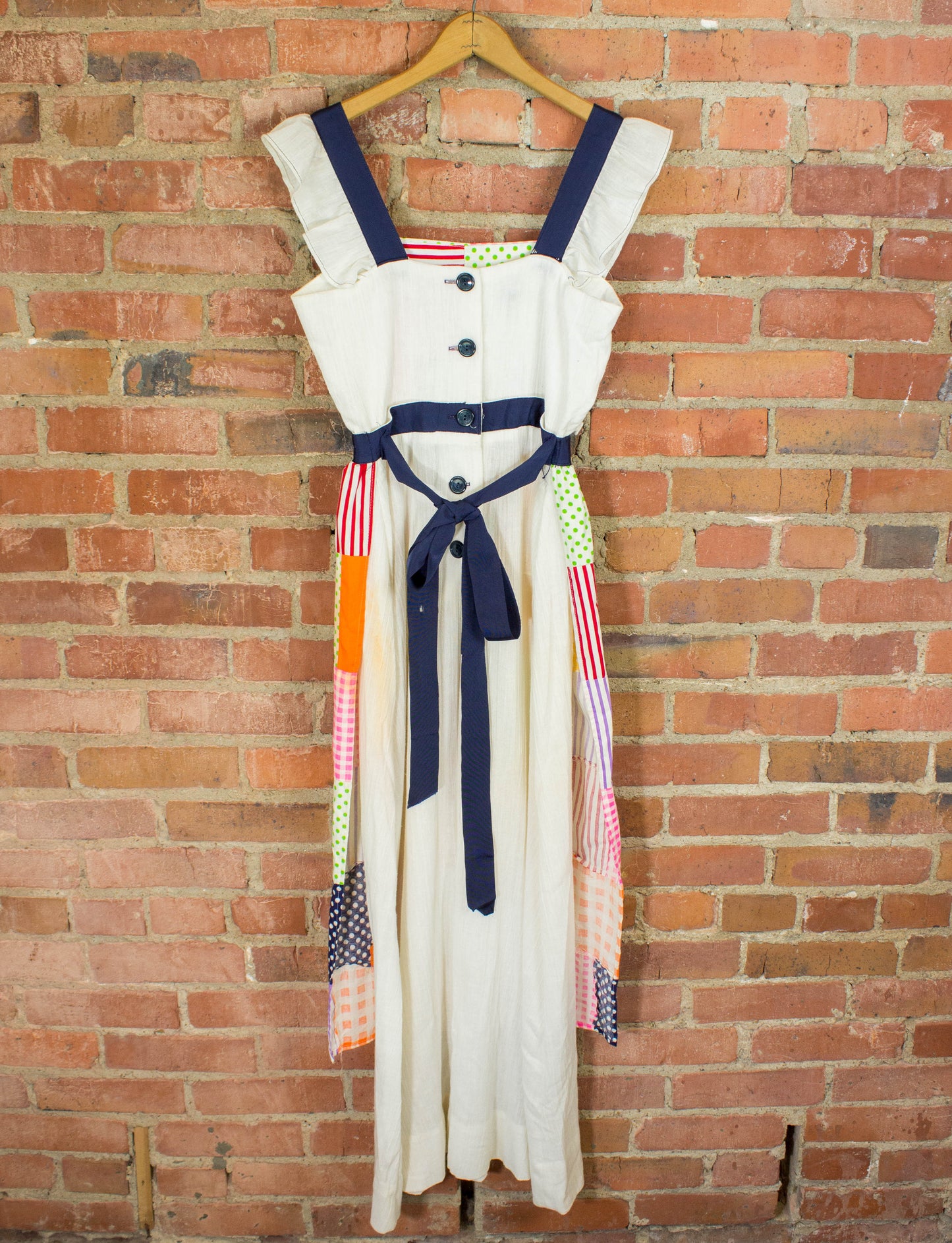 Vintage 70s Multicolor Patchwork Apron Maxi Dress White Small