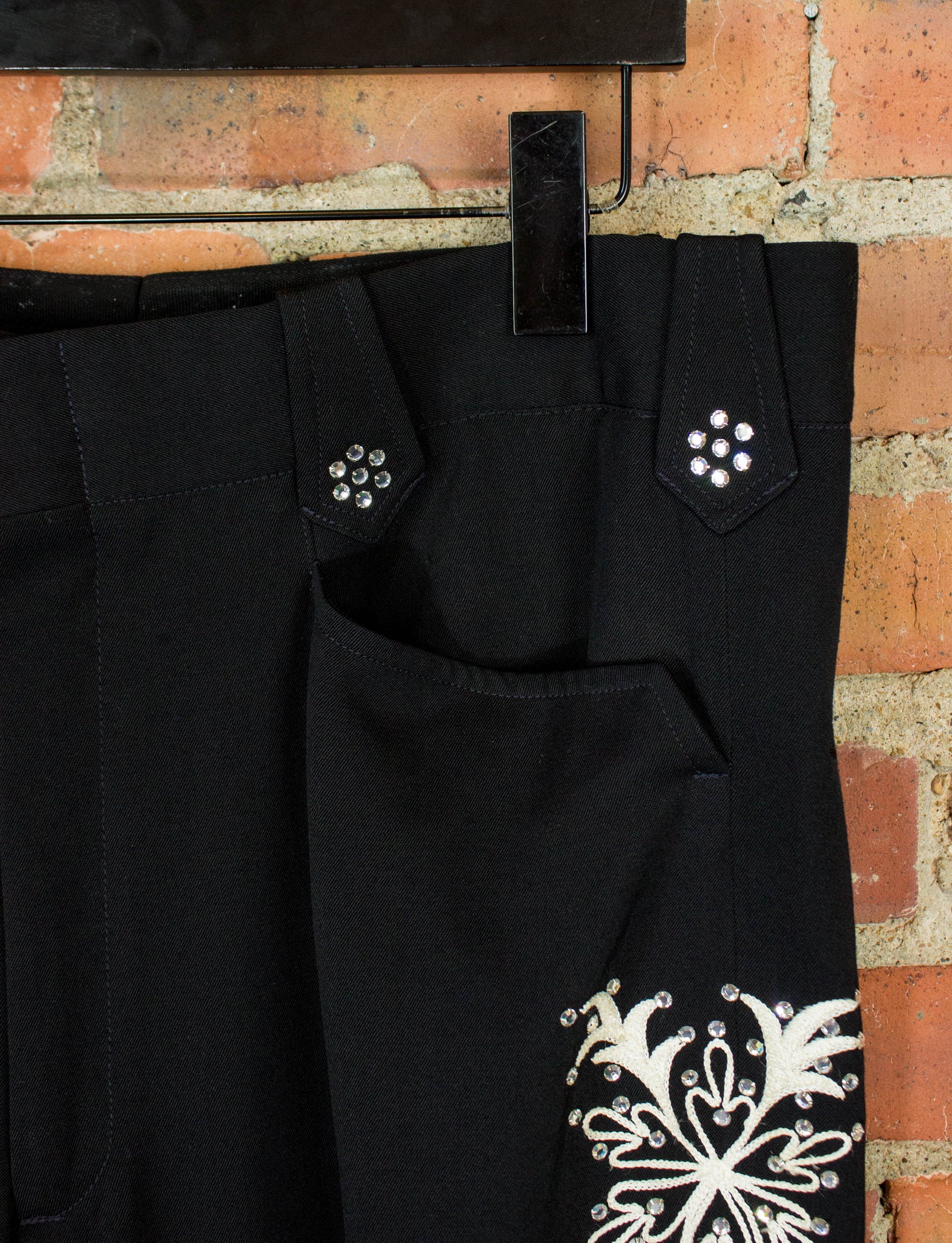 Vintage 70s Nudie's Rodeo Tailors Black and White Rhinestone and Chain Stitch Suit Pants 34x32