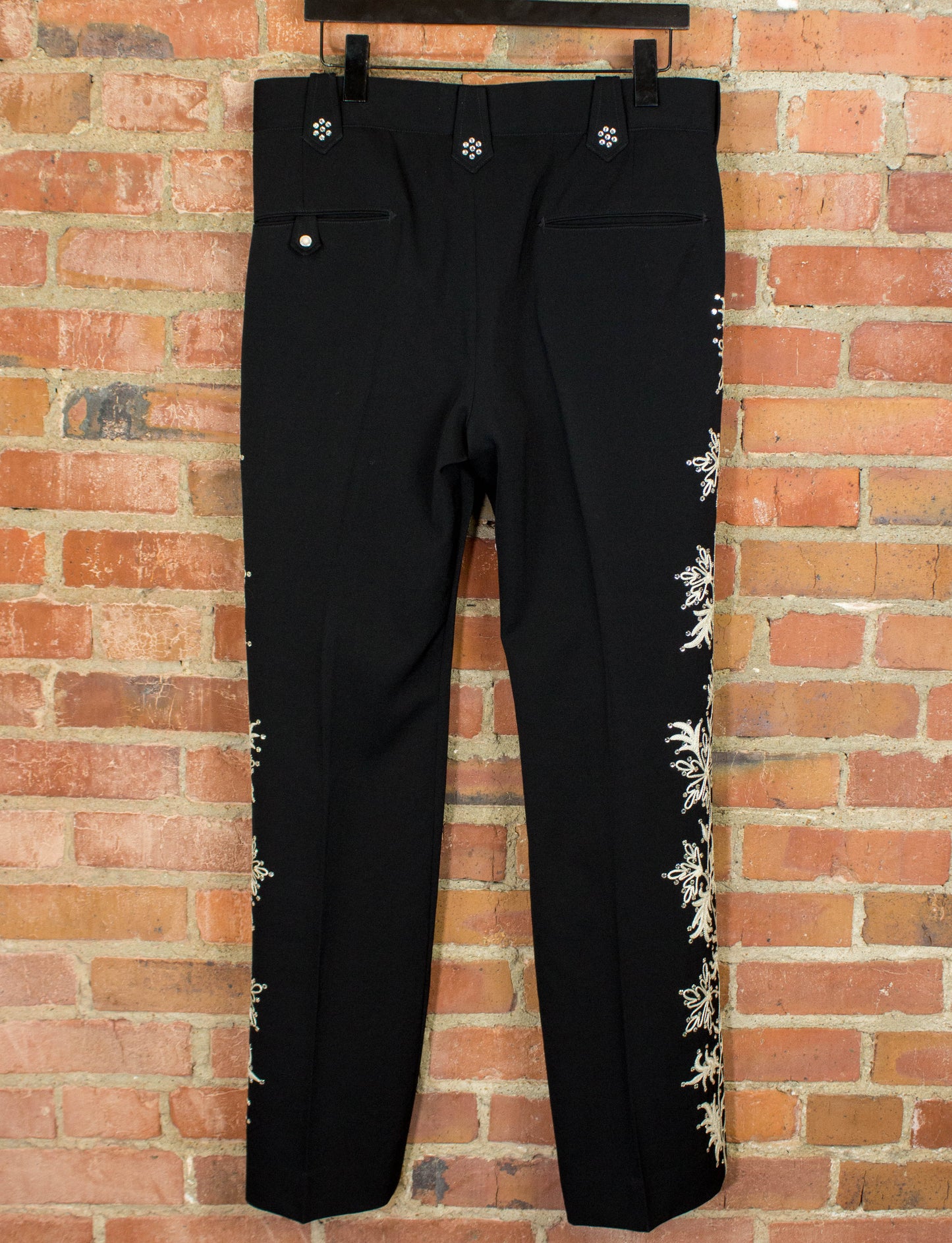 Vintage 80s Nudie's Rodeo Tailors Black and White Rhinestone Suit Pants 34x32
