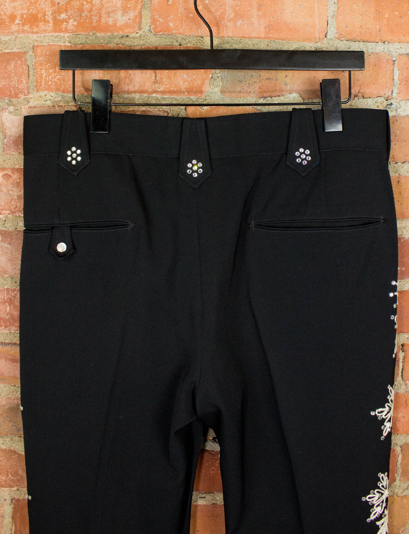 Vintage 70s Nudie's Rodeo Tailors Black and White Rhinestone and Chain Stitch Suit Pants 34x32