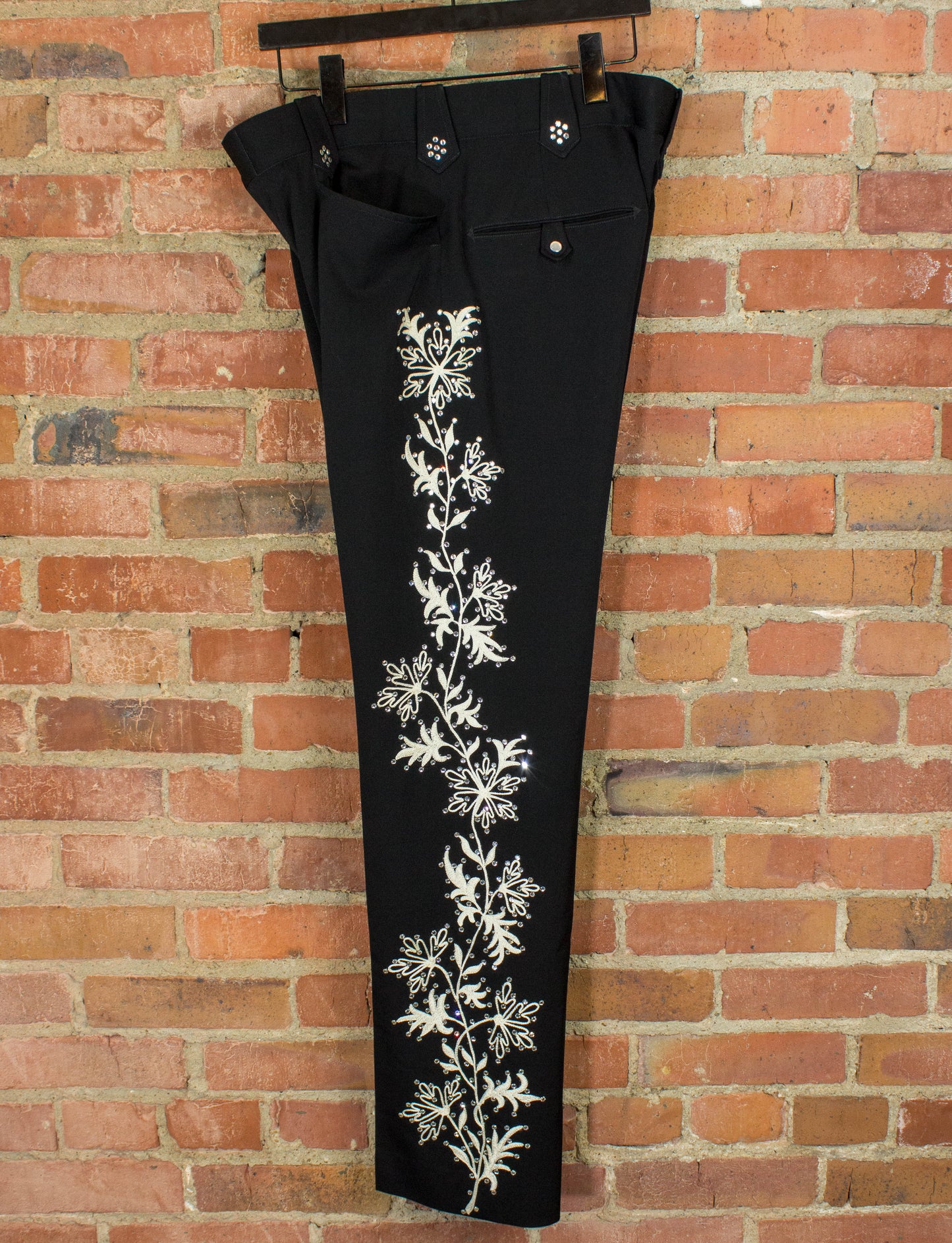 Vintage 80s Nudie's Rodeo Tailors Black and White Rhinestone Suit Pants 34x32