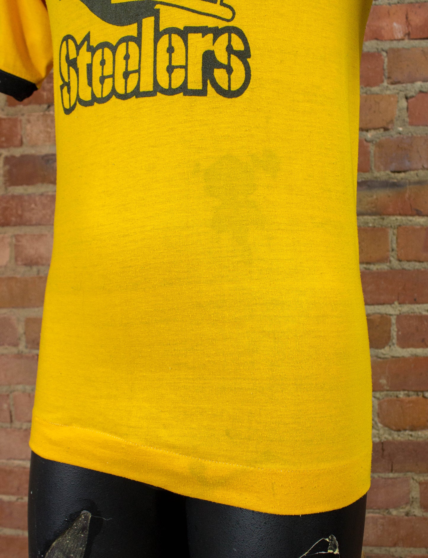 Vintage 70s Pittsburgh Steelers Black and Yellow Football Jersey Style Graphic T Shirt Unisex Small