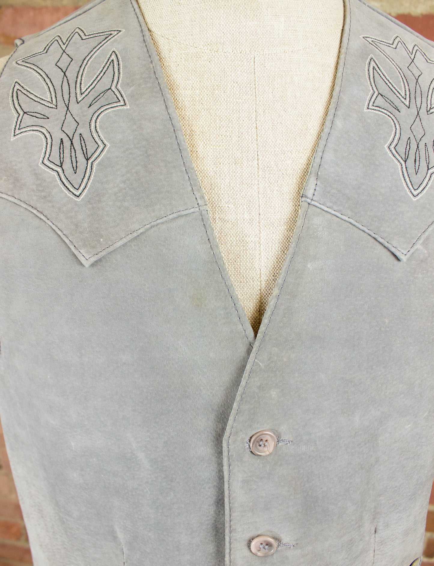 Vintage 70s Scully Grey Suede Western Stitched Vest Unisex Medium