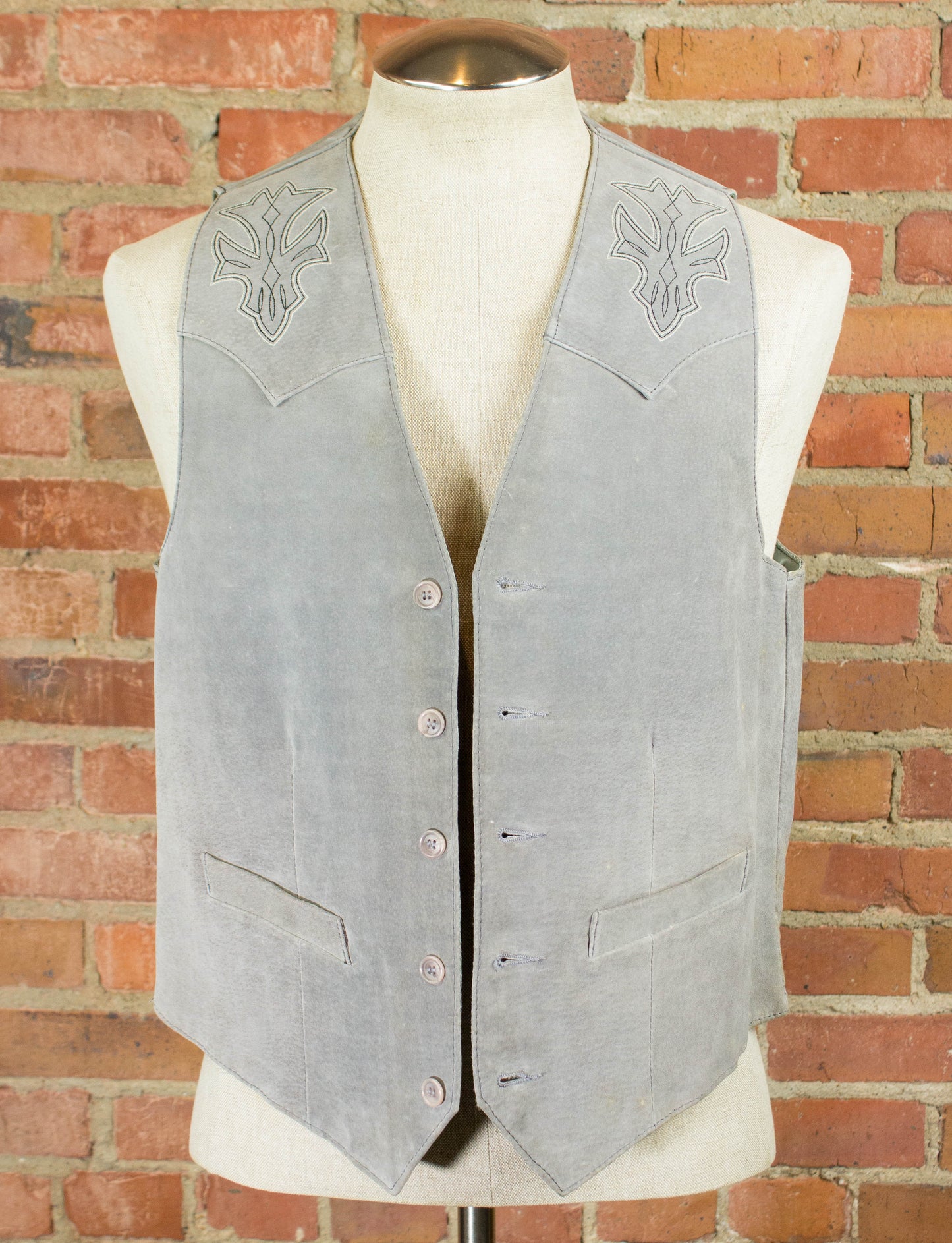 Vintage 70s Scully Grey Suede Western Stitched Vest Unisex Medium