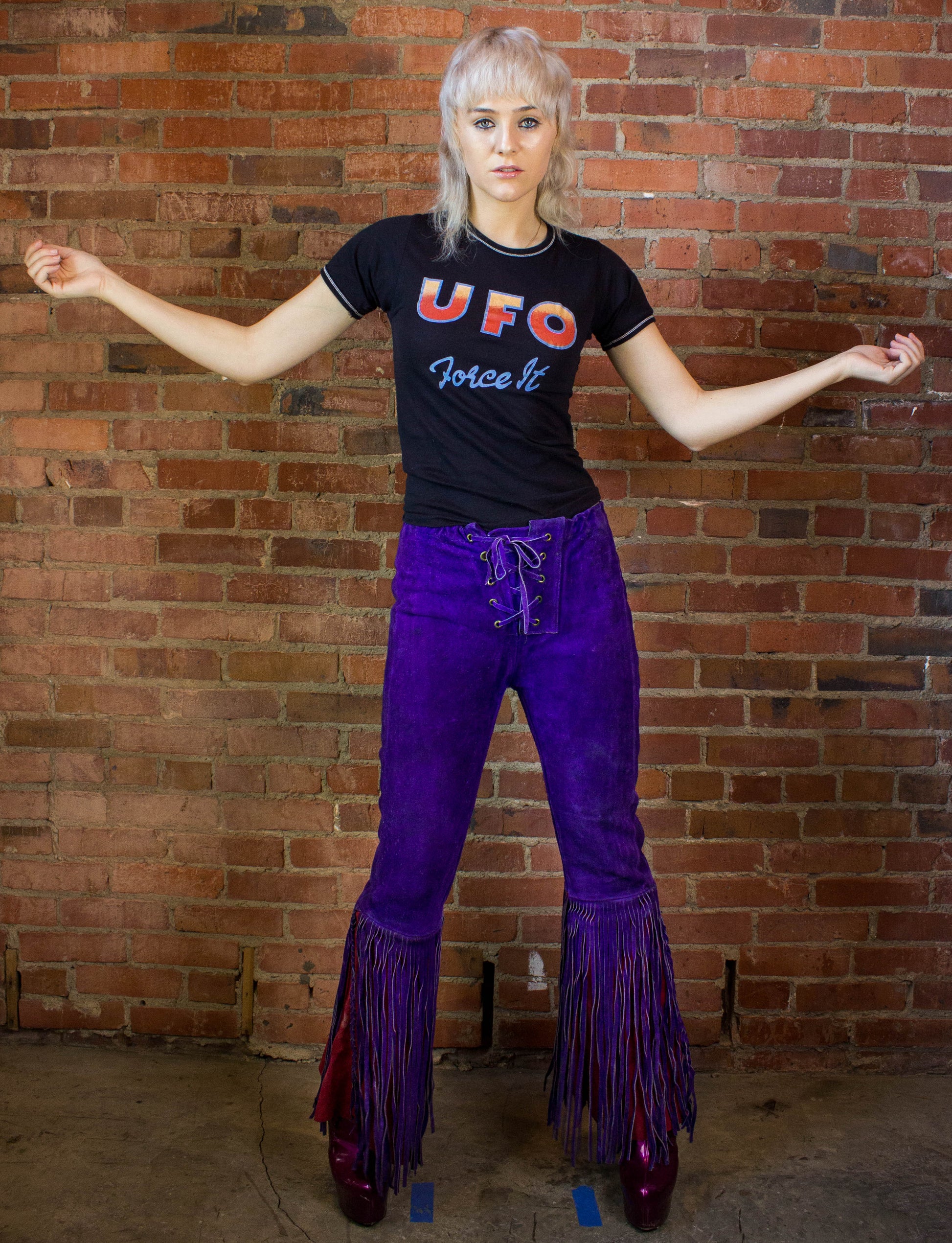 Vintage 70s Suede Front Lacing Fringe Purple and Red Bellbottom Pants –  Black Shag Vintage