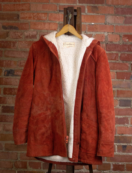 Vintage 70s Carla Suede Sherpa Lined Coat with Hood Medium