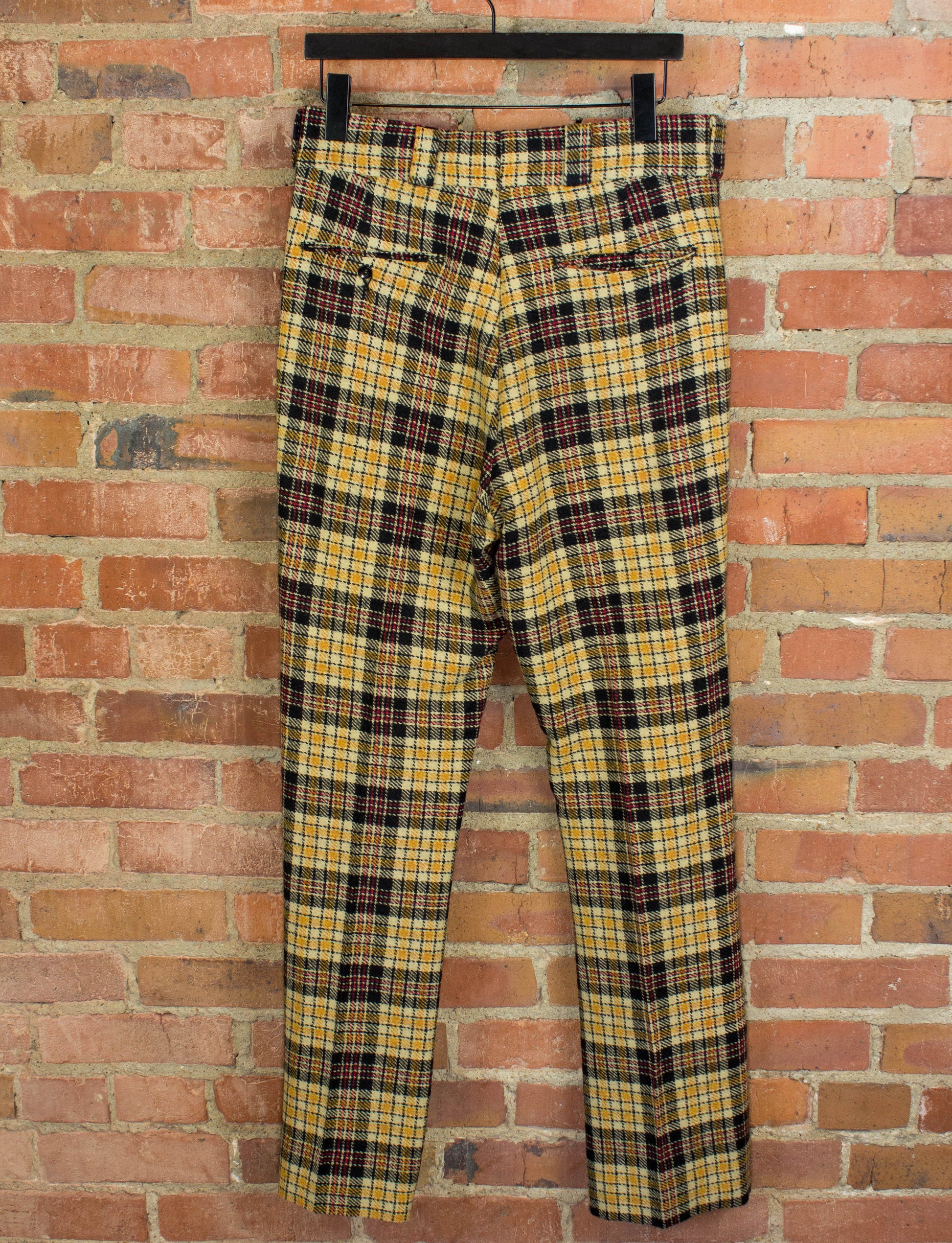 Vintage 70s Yellow Red and Black Plaid Wool Slacks Size 32x32