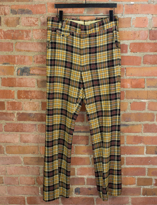 Vintage 70s Yellow Red and Black Plaid Wool Slacks Size 32x32