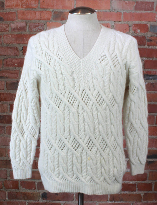 Vintage 80's/90's Neiman Marcus Cashmere Sweater Knit V Neck Pullover White Unisex Small/Medium