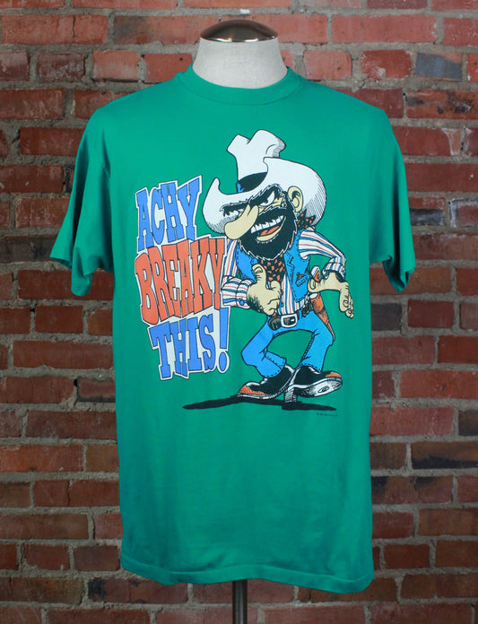 Vintage 80's Achy Breaky This! Graphic T Shirt Green Unisex Large