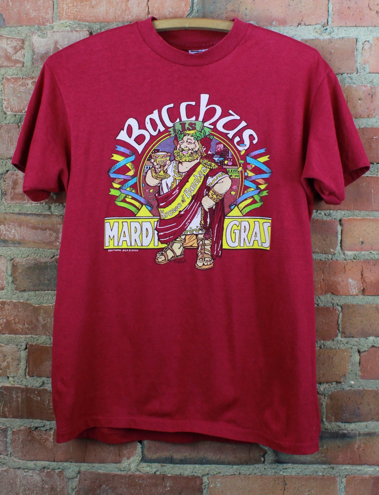 Vintage 80's Bacchus Mardi Gras Graphic T Shirt Fuchsia Unisex Medium