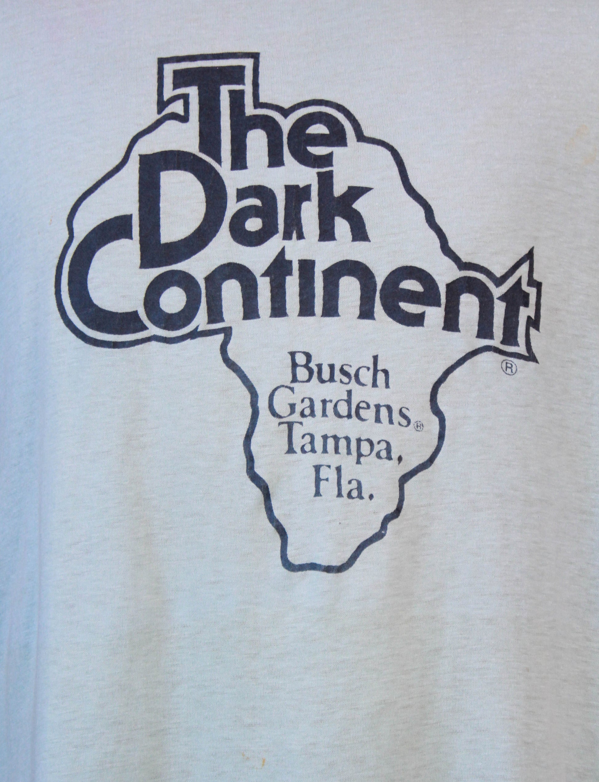 Vintage 80's Busch Gardens The Dark Continent Graphic T Shirt Tampa Florida Ringer Tee Blue Unisex Large