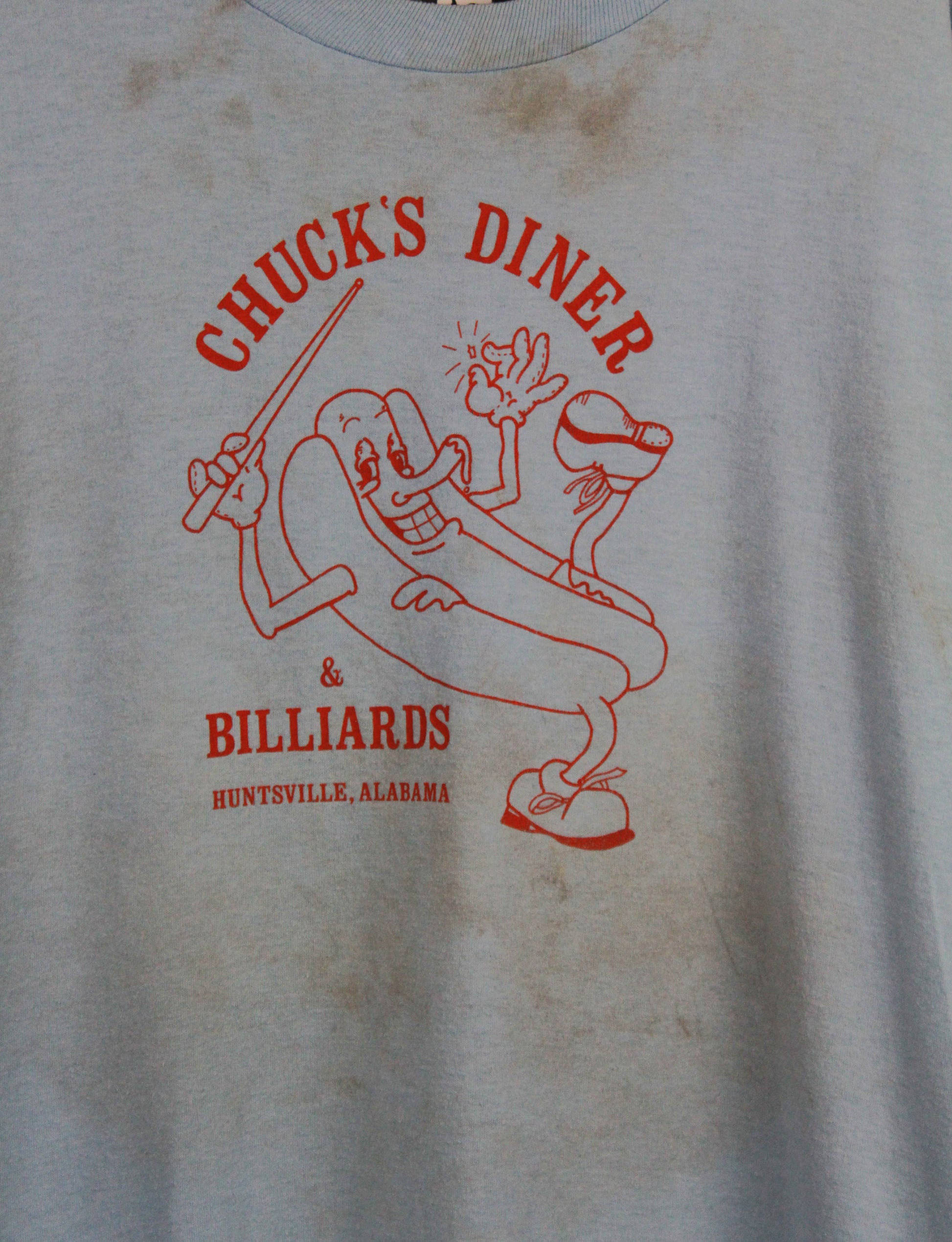 Vintage 80's Chucks Diner & Billiards Graphic T Shirt Huntsville Alabama Baby Blue Unisex Large