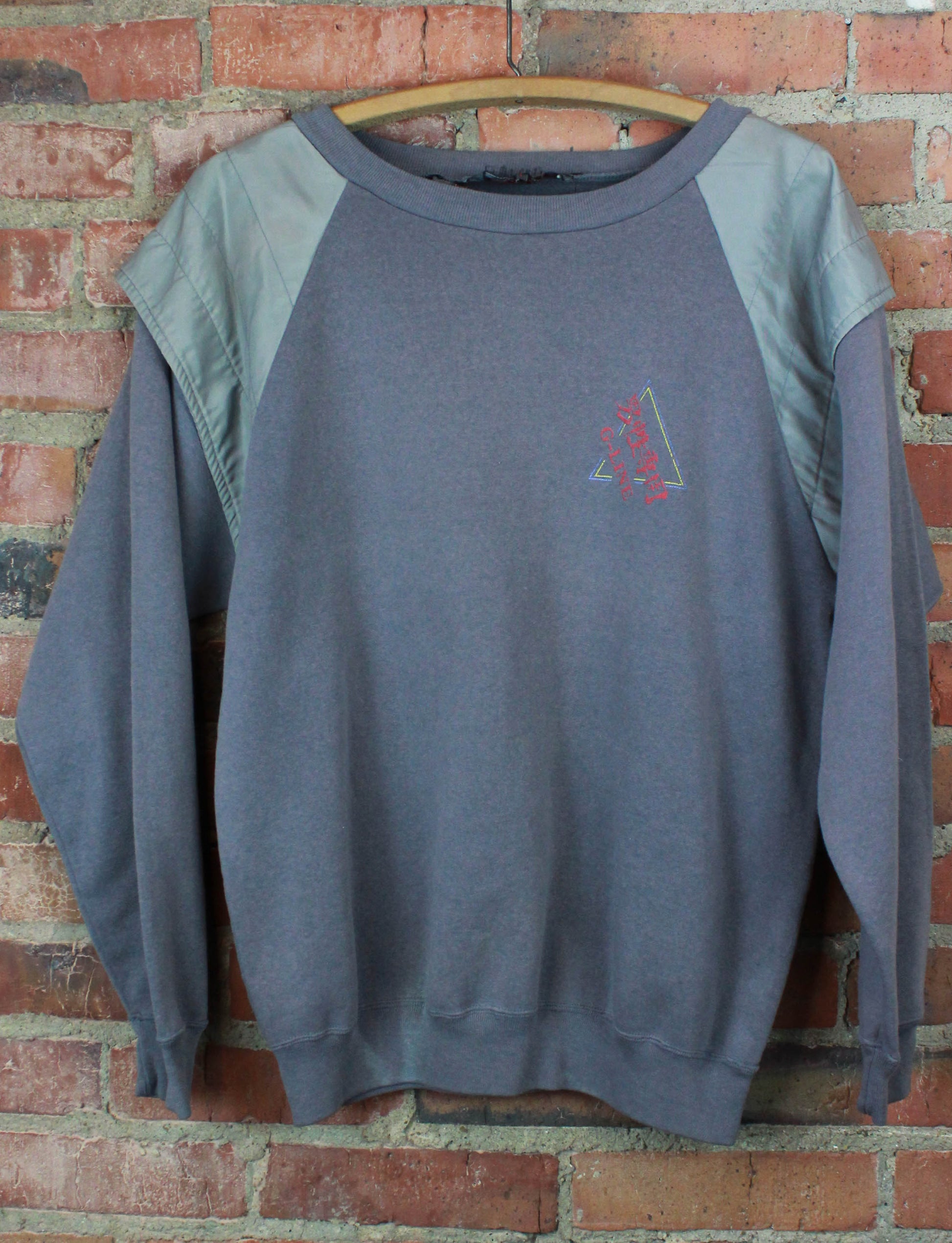 Vintage 80's G-Line Graphic Sweatshirt Crew Neck Pullover Embellished Grey Unisex Large/XL