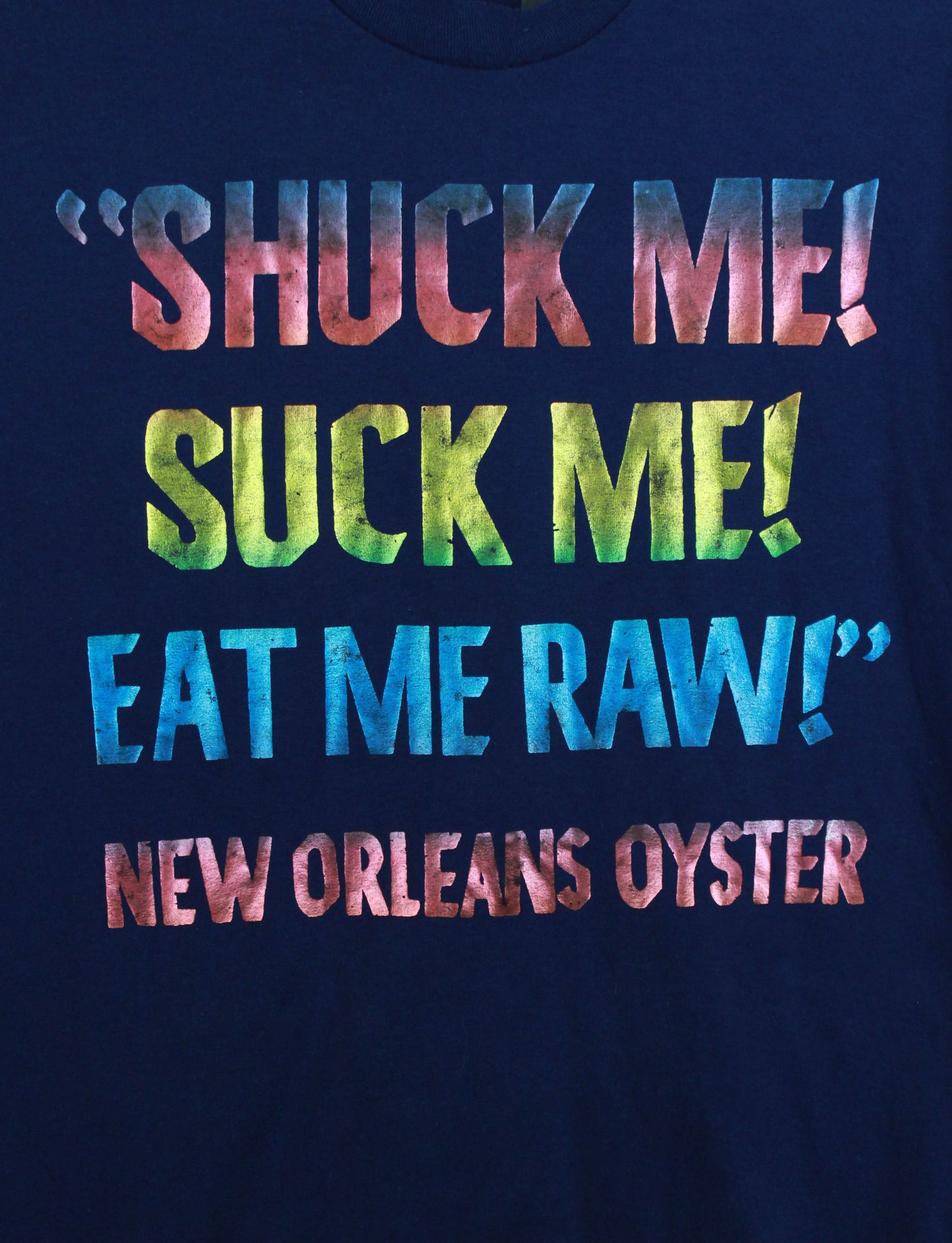 Vintage 80's New Orleans Oyster Graphic T Shirt Holographic Navy Blue Unisex Medium