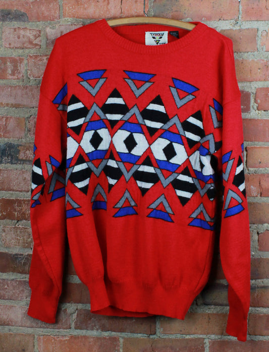 Vintage 80's Tyrolia Sweater Aztec Wool Pullover Crew Neck Red Unisex Small/Medium