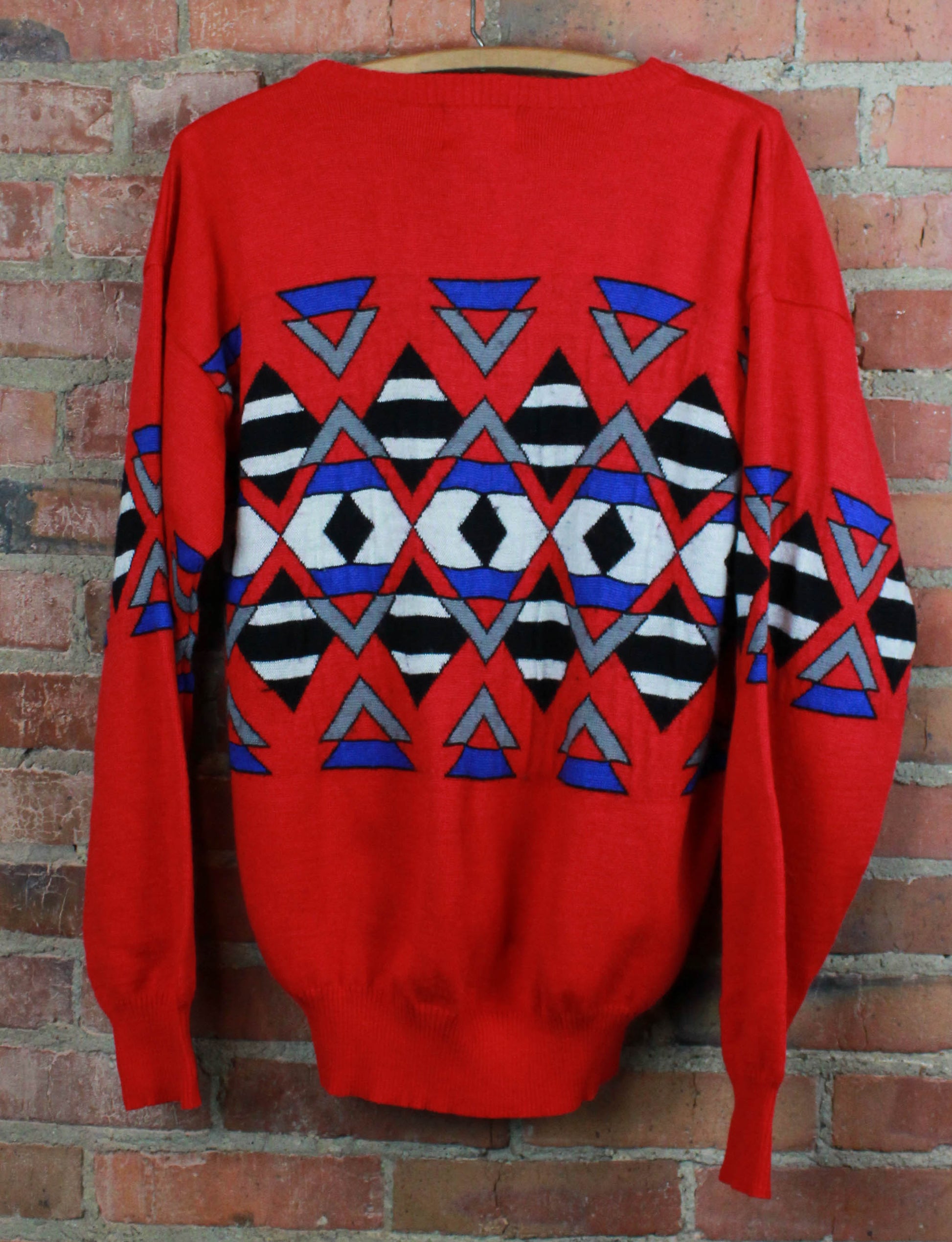 Vintage 80's Tyrolia Sweater Aztec Wool Pullover Crew Neck Red Unisex Small/Medium