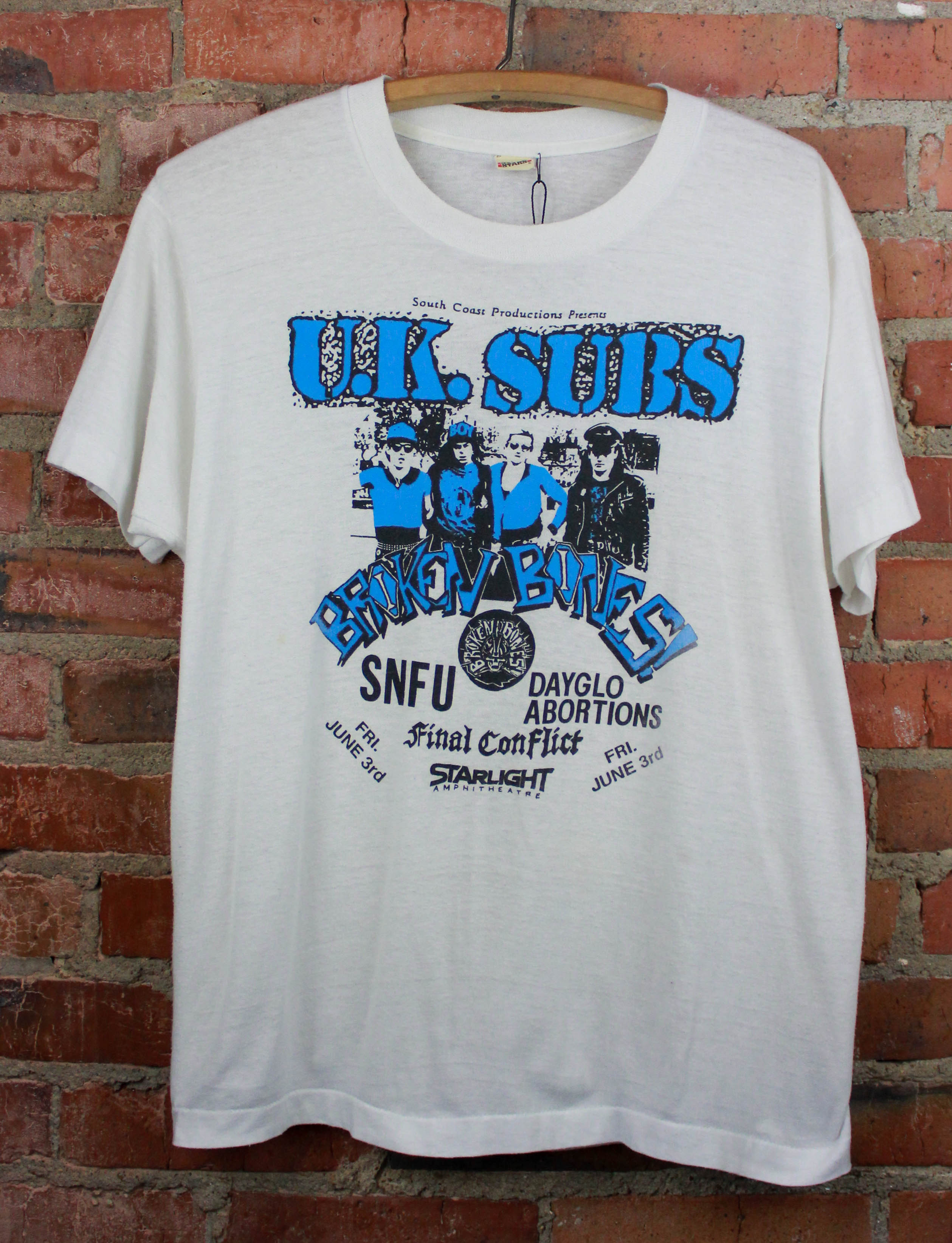 Vintage 80's UK Subs Concert T Shirt Broken Bones Punk Rock Event White  Unisex Medium