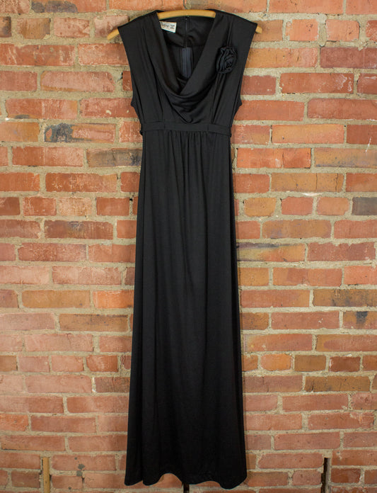 Vintage 80s Act 1 Black Drape Neck Dress Small