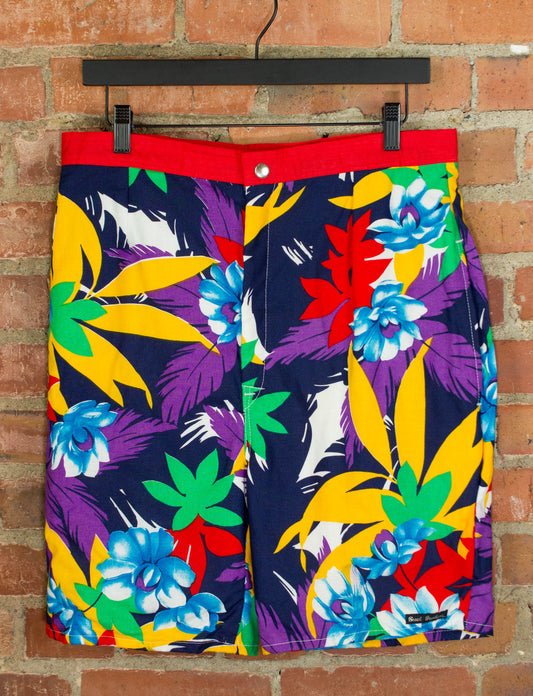 Vintage 80s Beach Breakers Multicolor Floral Print Board Shorts Size 32