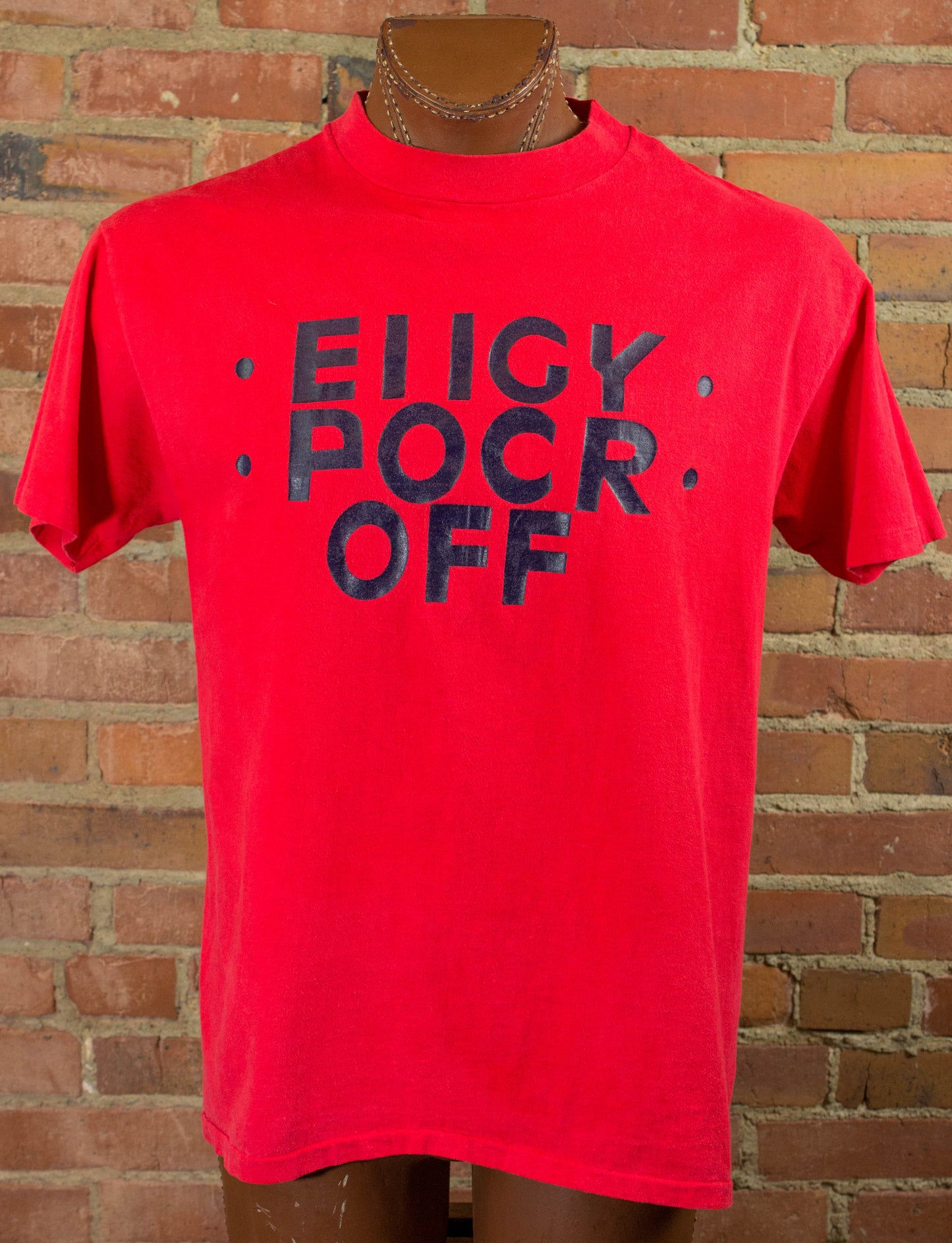 Vintage 80s EIIGY POCR OFF Fuck Off Red Graphic T Shirt Unisex Large-XL