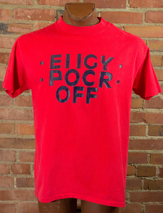 Vintage 80s EIIGY POCR OFF Fuck Off Red Graphic T Shirt Unisex Large-XL