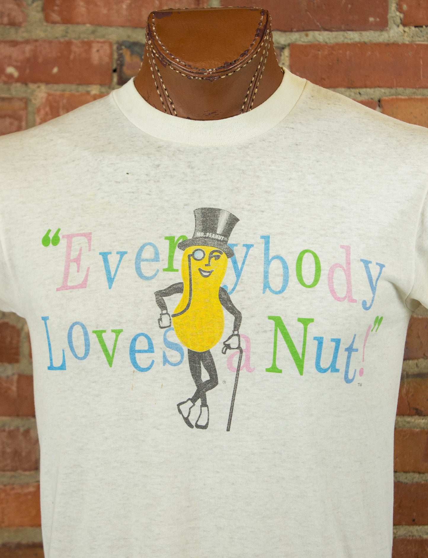 Vintage 80s Everybody Loves a Nut Mr. Peanut White Graphic T Shirt Unisex Medium