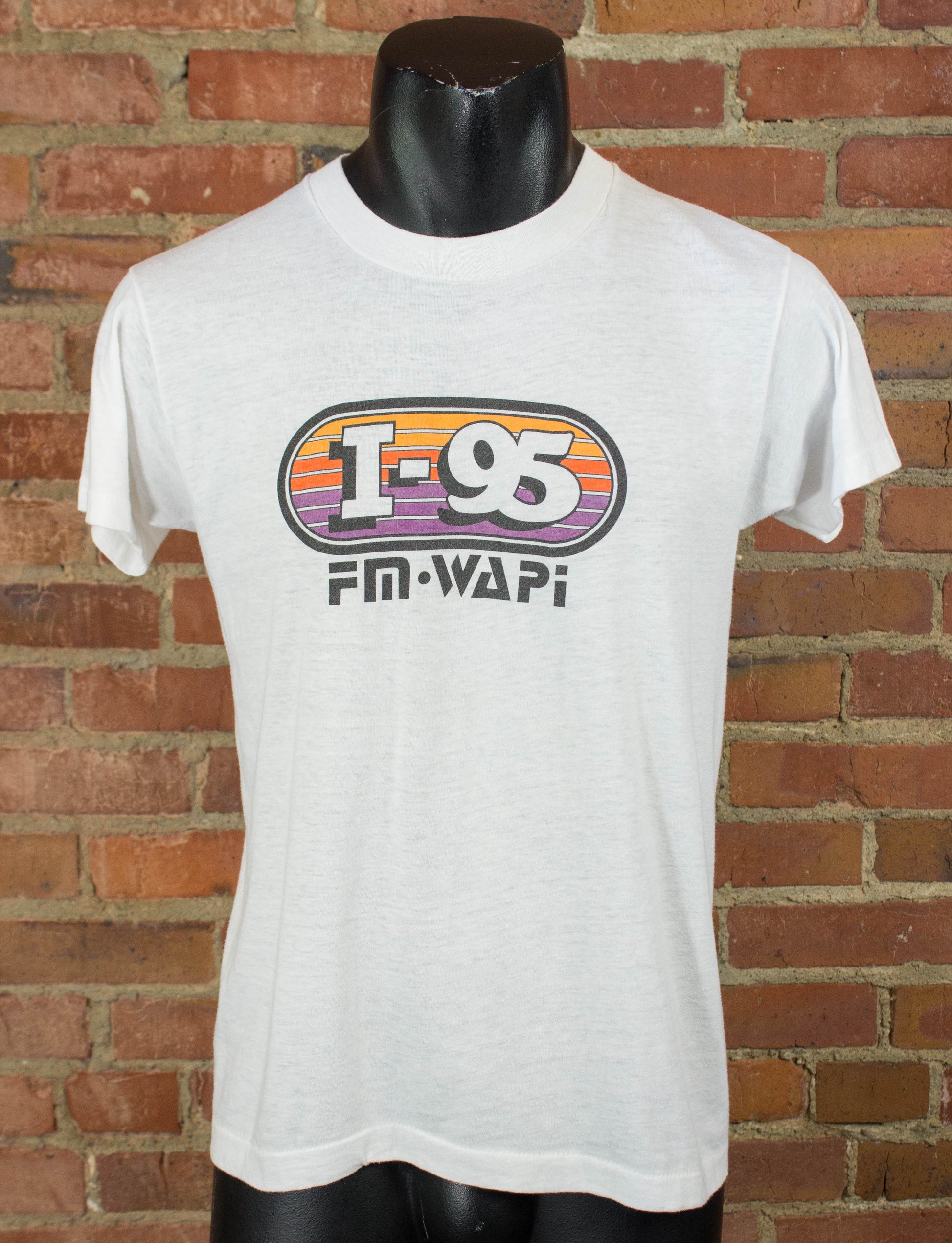 Vintage 80s I-95 FM WAPI Radio Station White Graphic T Shirt Unisex Medium
