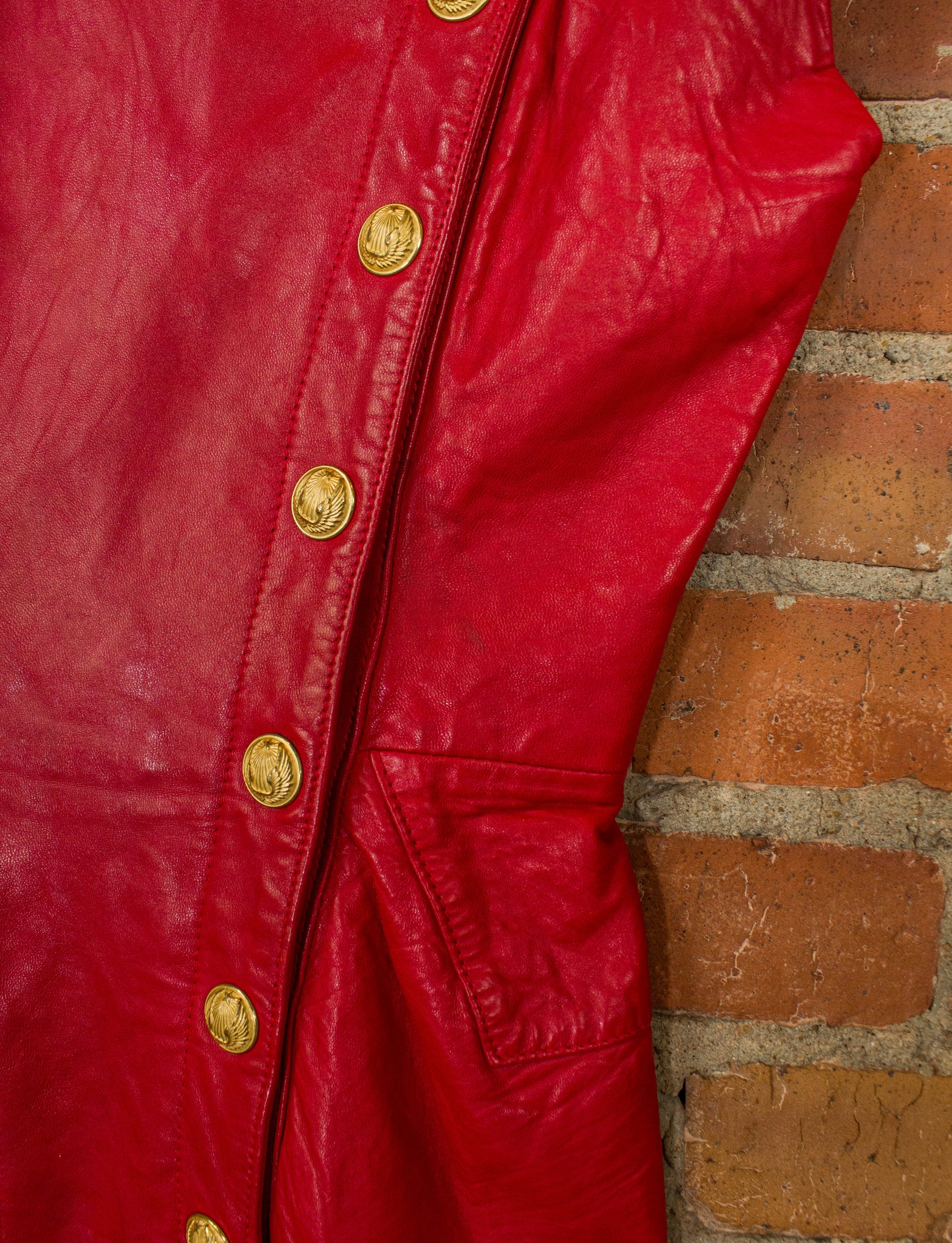 Vintage 80s Michael Hoban for North Beach Leather Red Dress With Gold Black Shag Vintage Vintage 80s Michael Hoban for North Beach Leather Red Dress With Gold Black Shag Vintage