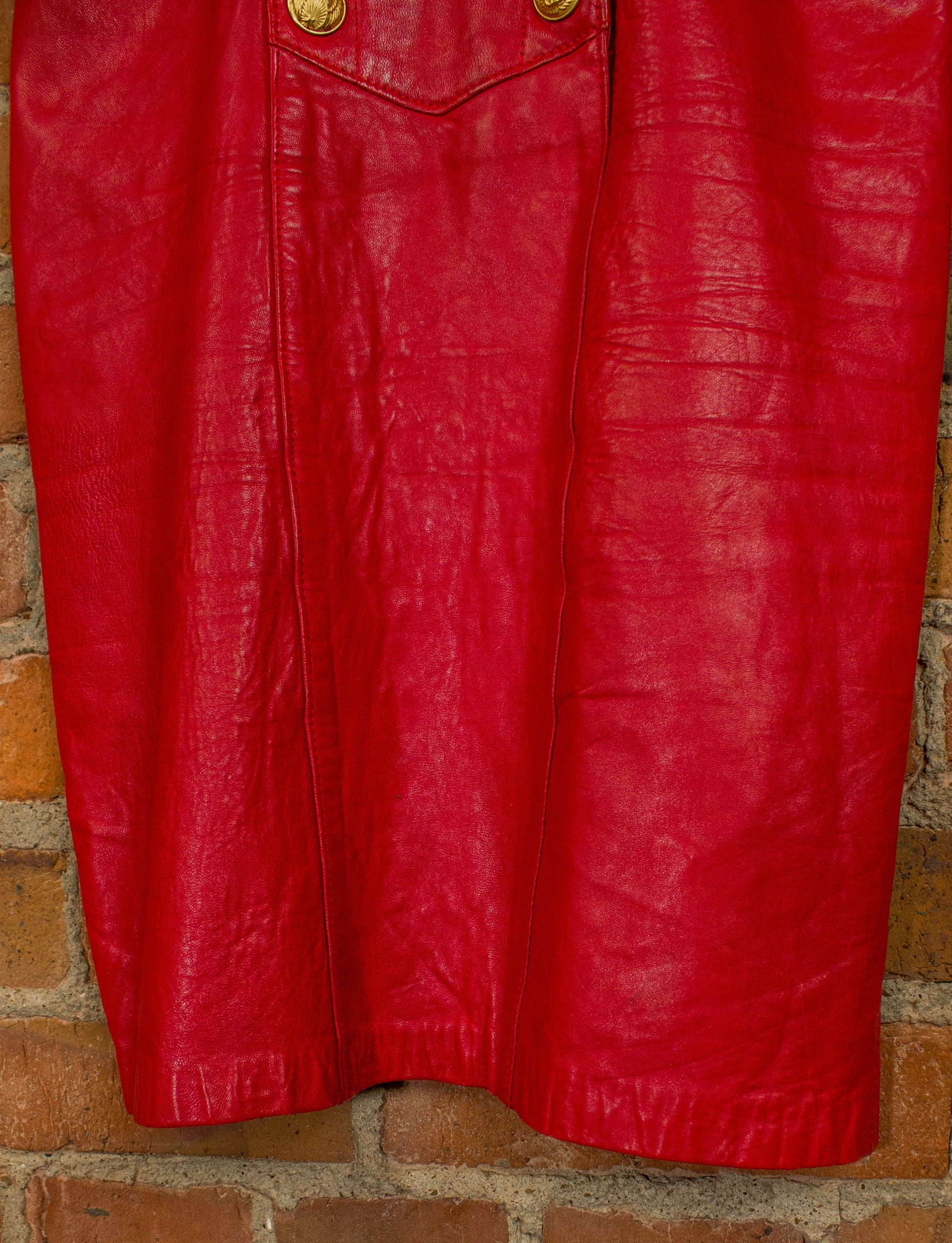 Vintage 80s Michael Hoban for North Beach Leather Red Dress With Gold Buttons Size XS