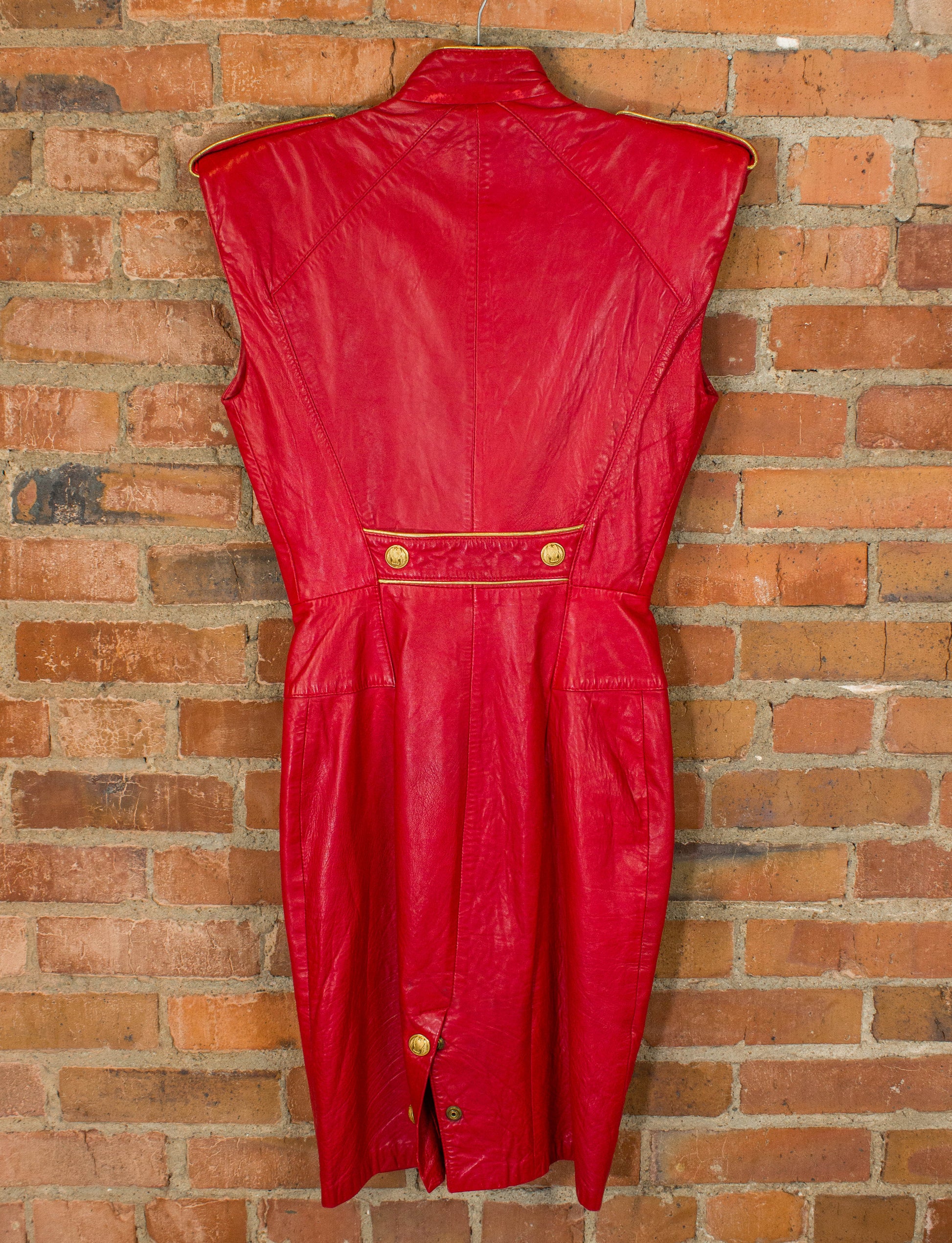 Vintage 80s Michael Hoban for North Beach Leather Red Dress With Gold Black Shag Vintage Vintage 80s Michael Hoban for North Beach Leather Red Dress With Gold Black Shag Vintage