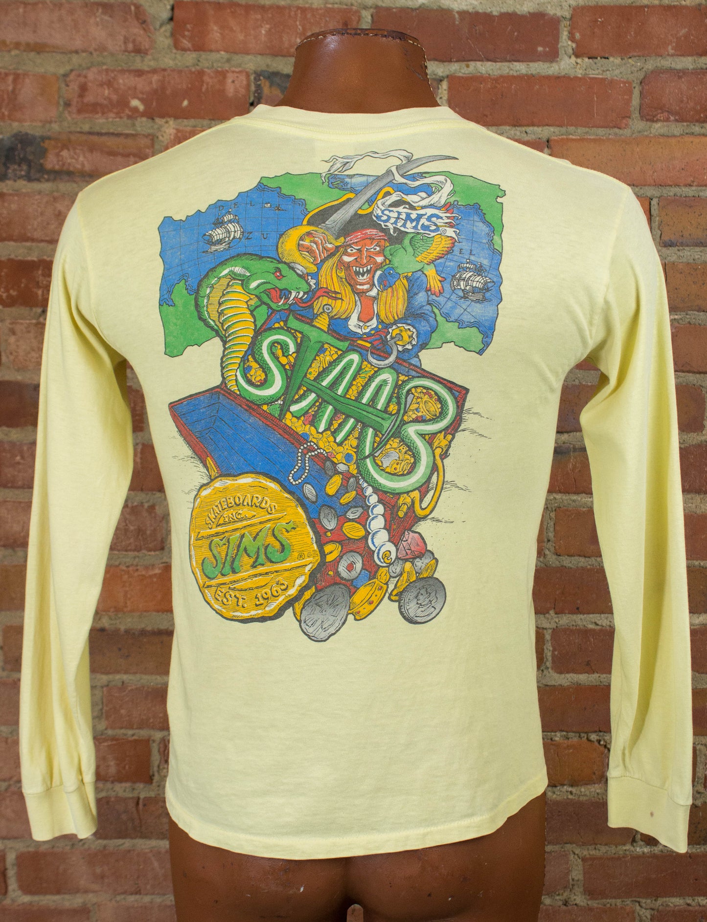 Vintage 80s Vision Streetwear Sims Skateboards Kevin Staab Yellow Long Sleeve Graphic T Shirt Unisex Medium