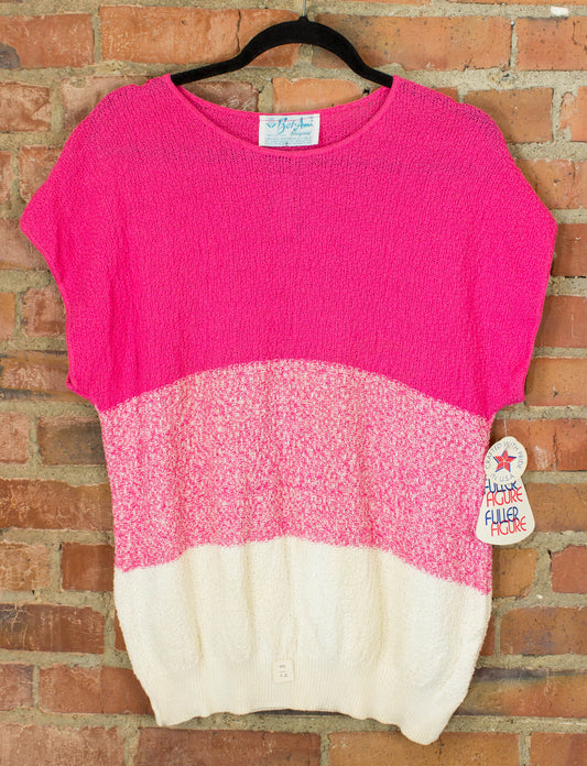 Vintage 80s Women's Deadstock Bel Ami Pink and White Oversized Knit Top Size Large