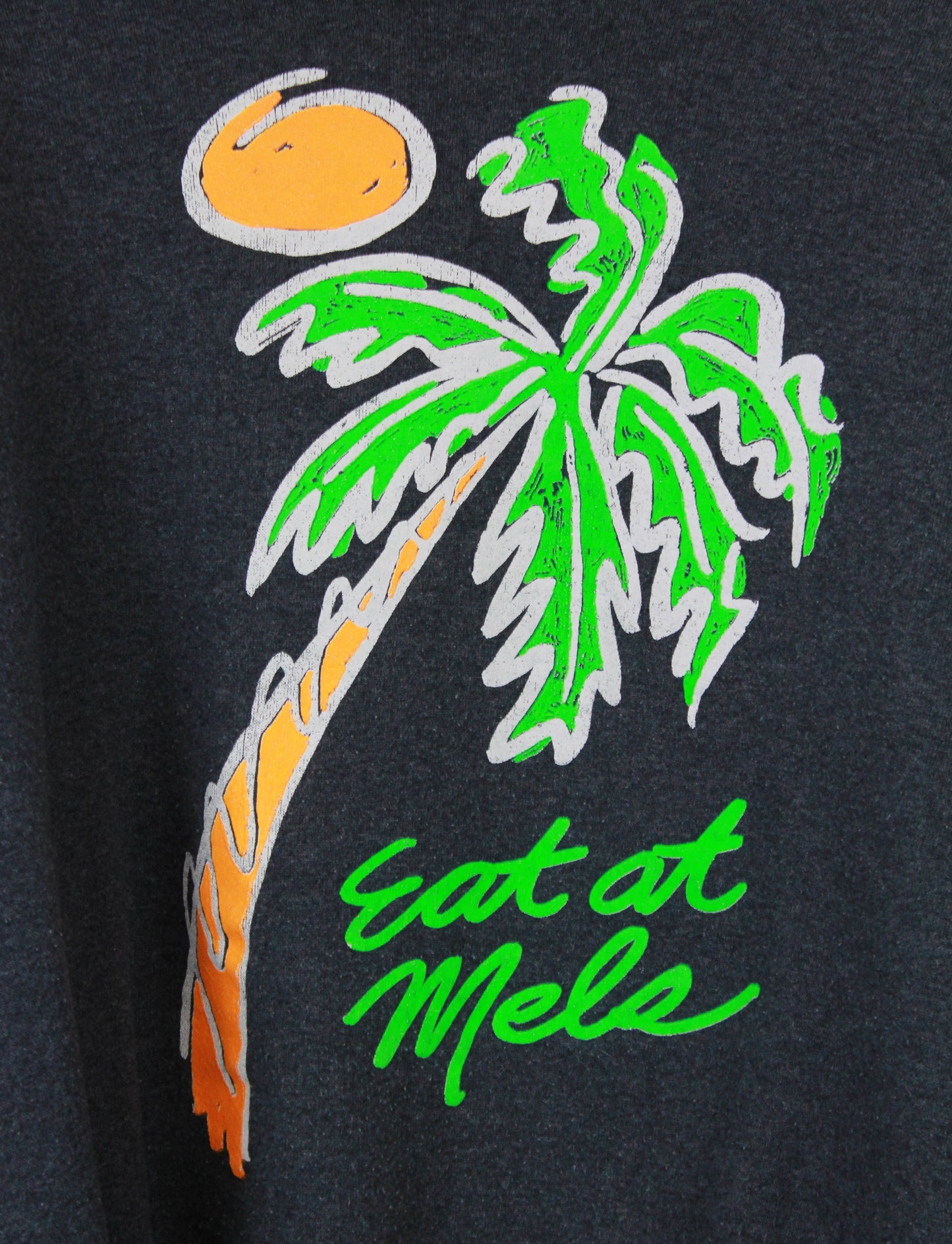 Vintage 80's Eat At Mel's Graphic Sweatshirt Crew Neck Pullover Neon Charcoal Grey Medium/Large 