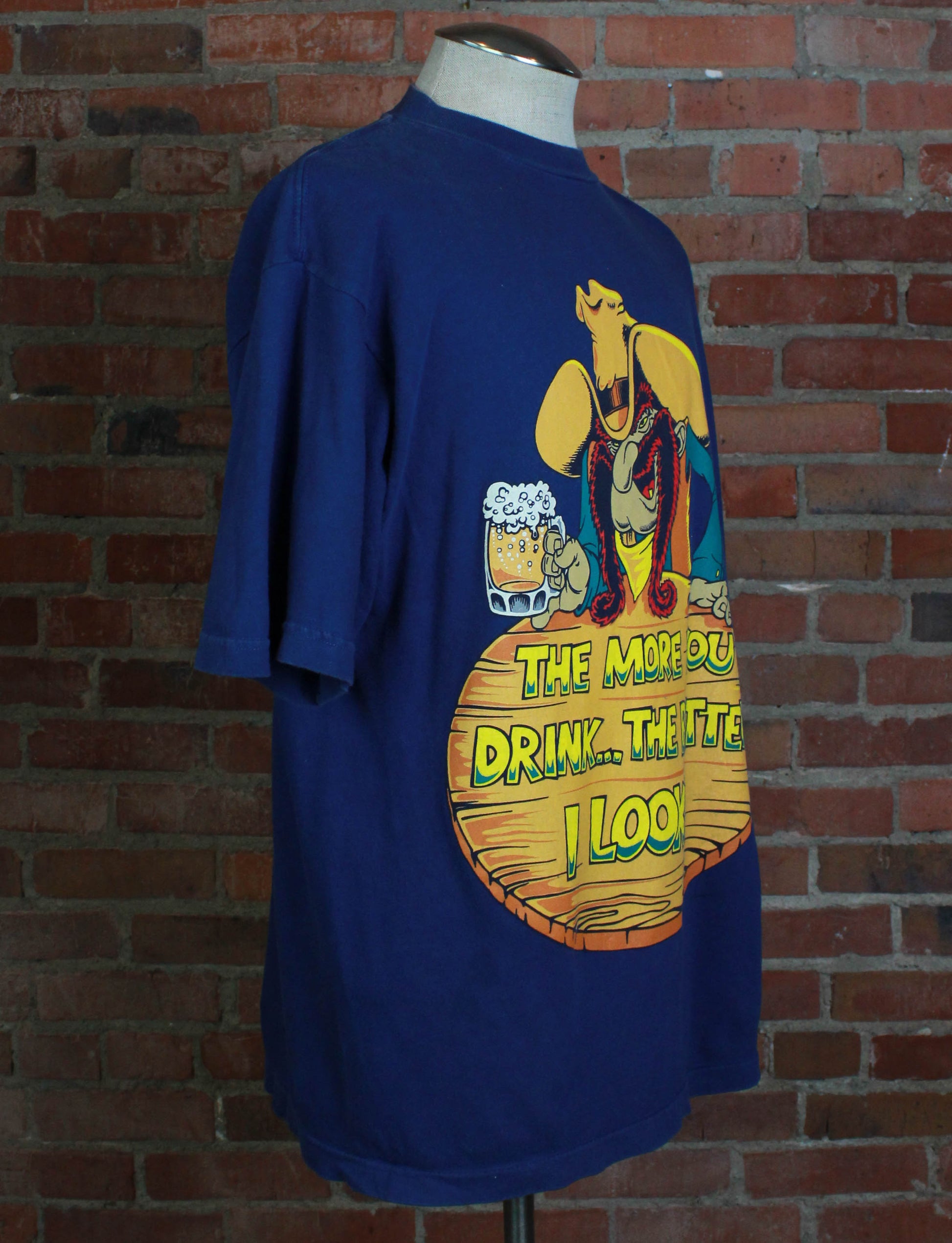 Vintage 90's The More You Drink, The Better I Look Graphic T Shirt Navy Blue Unisex Large/XL