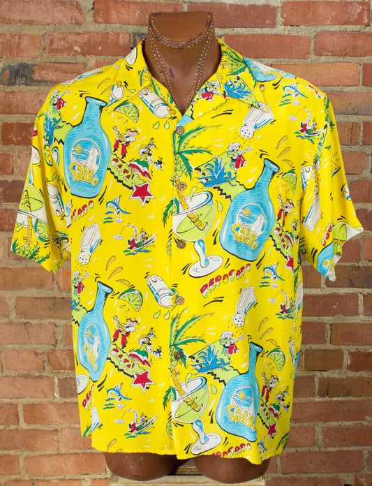 Vintage 90s Alive Merchandise Cabo Wabo Yellow Loop Collar Silk Hawaiian Shirt Unisex Large