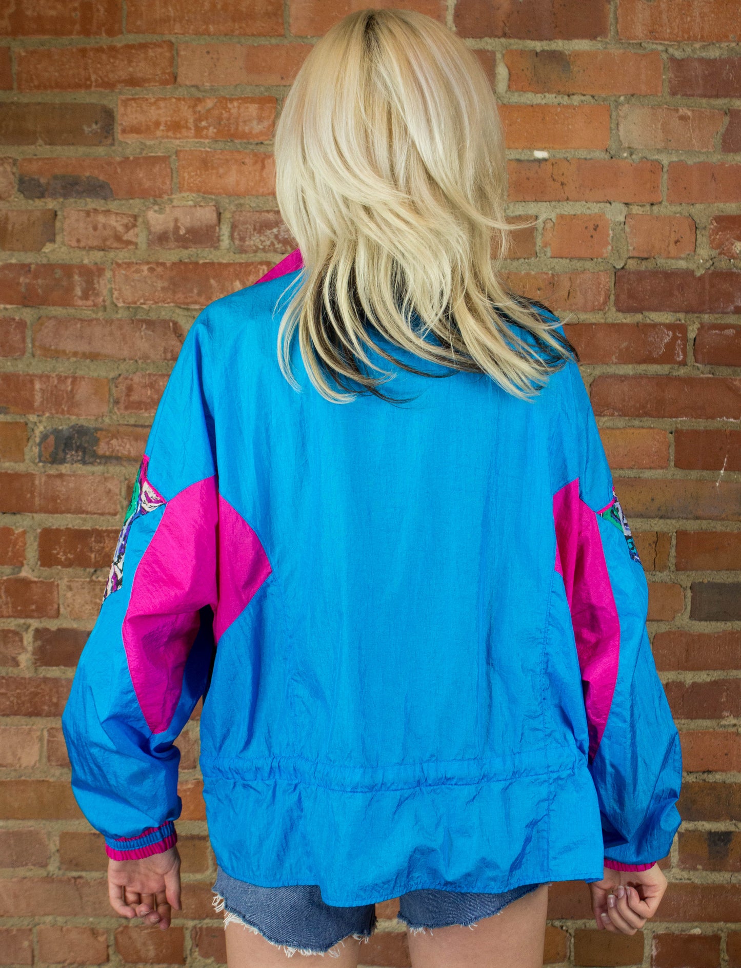 Vintage 90s Athletic Works Blue and Pink Nylon Windbreaker Jacket Size Medium