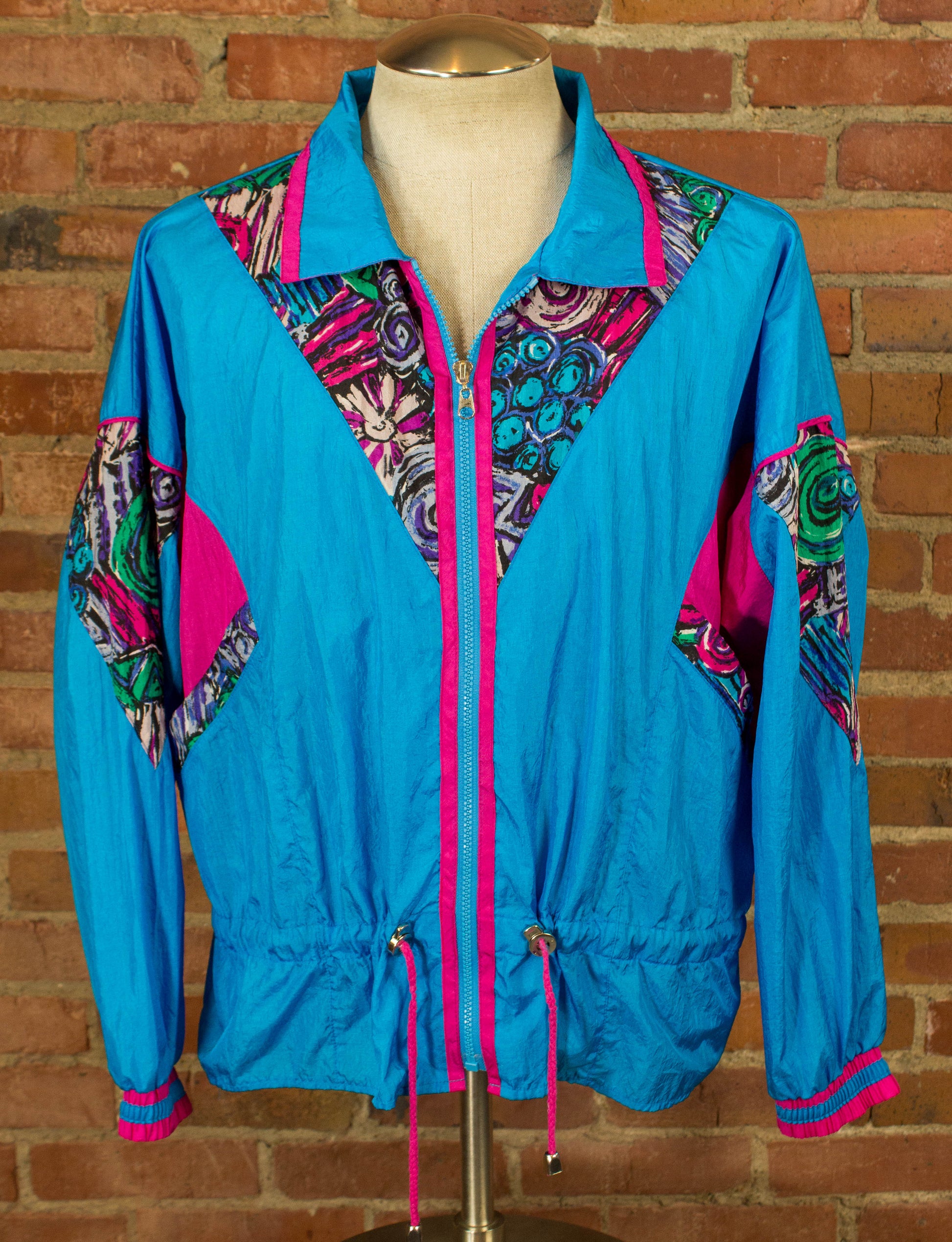 Vintage 90s Athletic Works Blue and Pink Nylon Windbreaker Jacket Size Medium