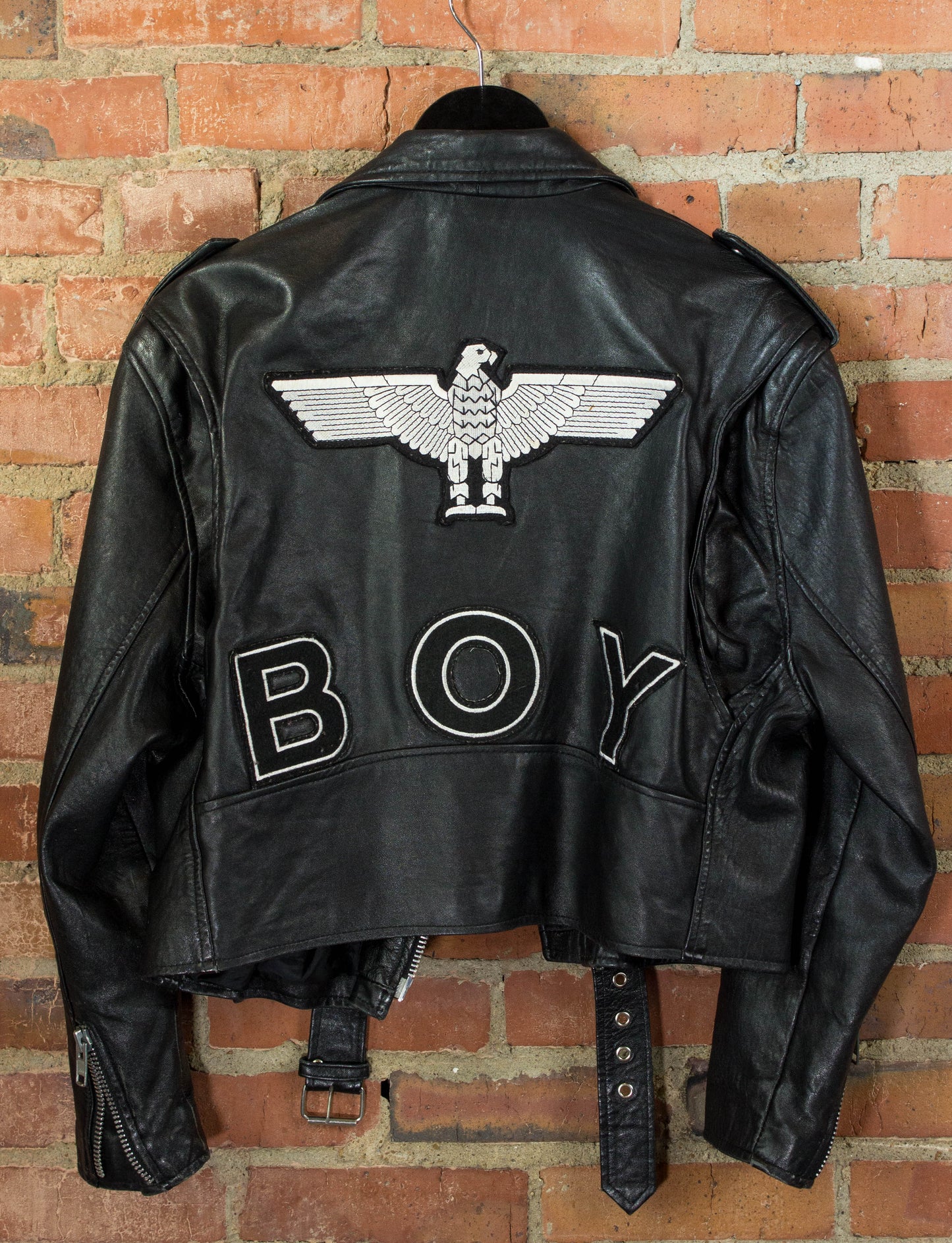 Vintage 90s Boy London Cropped Leather Biker Jacket Unisex Medium-Large