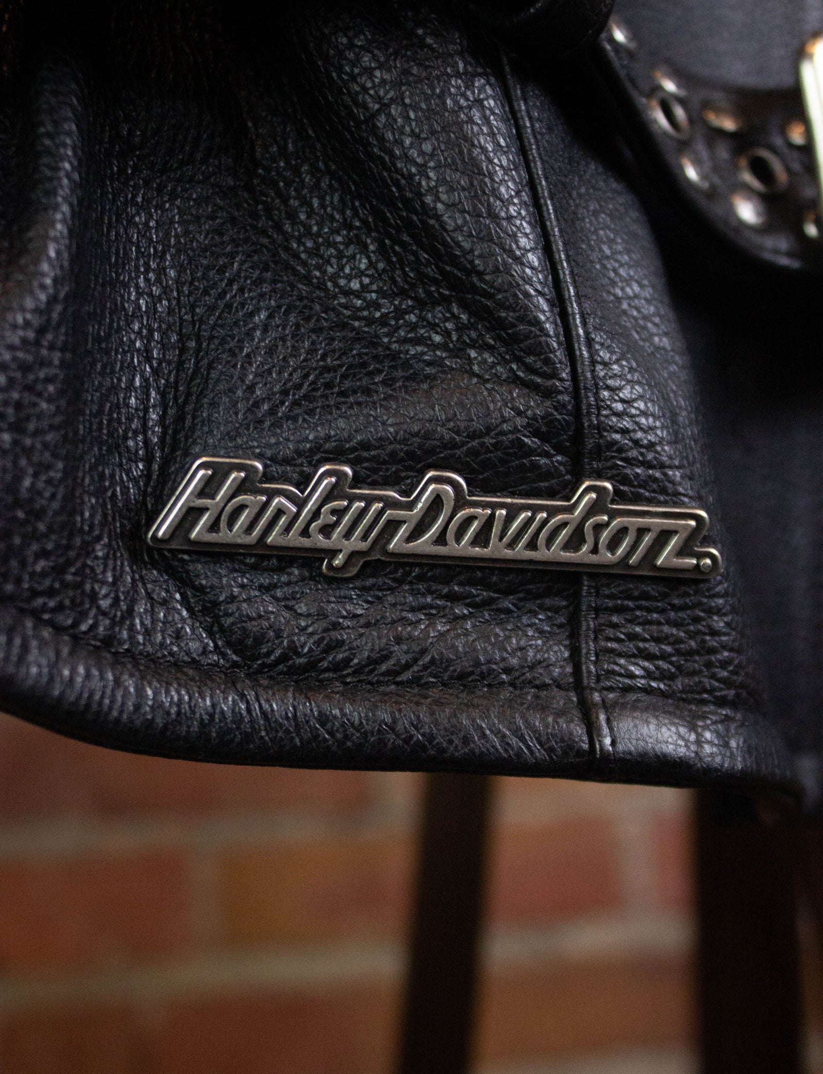 Vintage 90s Harley Davidson Women's Studded Black Leather Jacket with Belt Medium