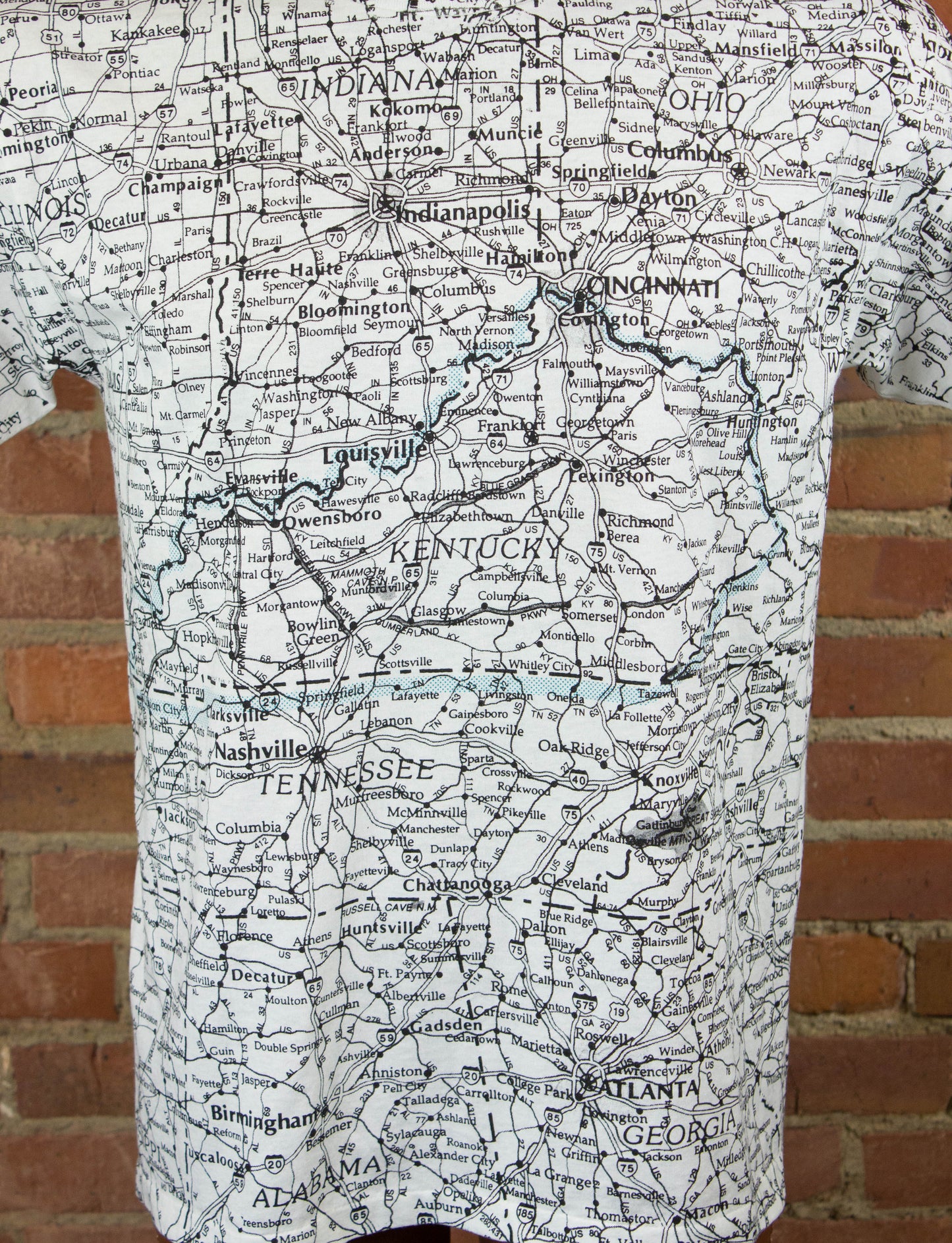Vintage 90s Midwest/Southern United States Map All Over Print Graphic T Shirt Unisex Large