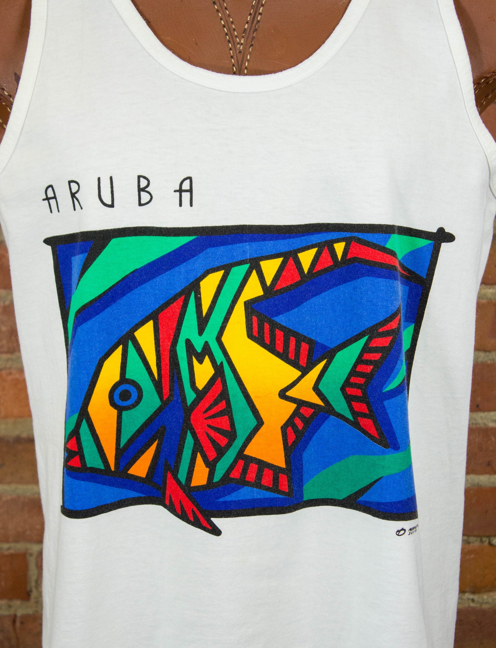 Vintage 90s Mussfeldt Design Aruba Multicolored Fish White Graphic Tank Top Unisex XL