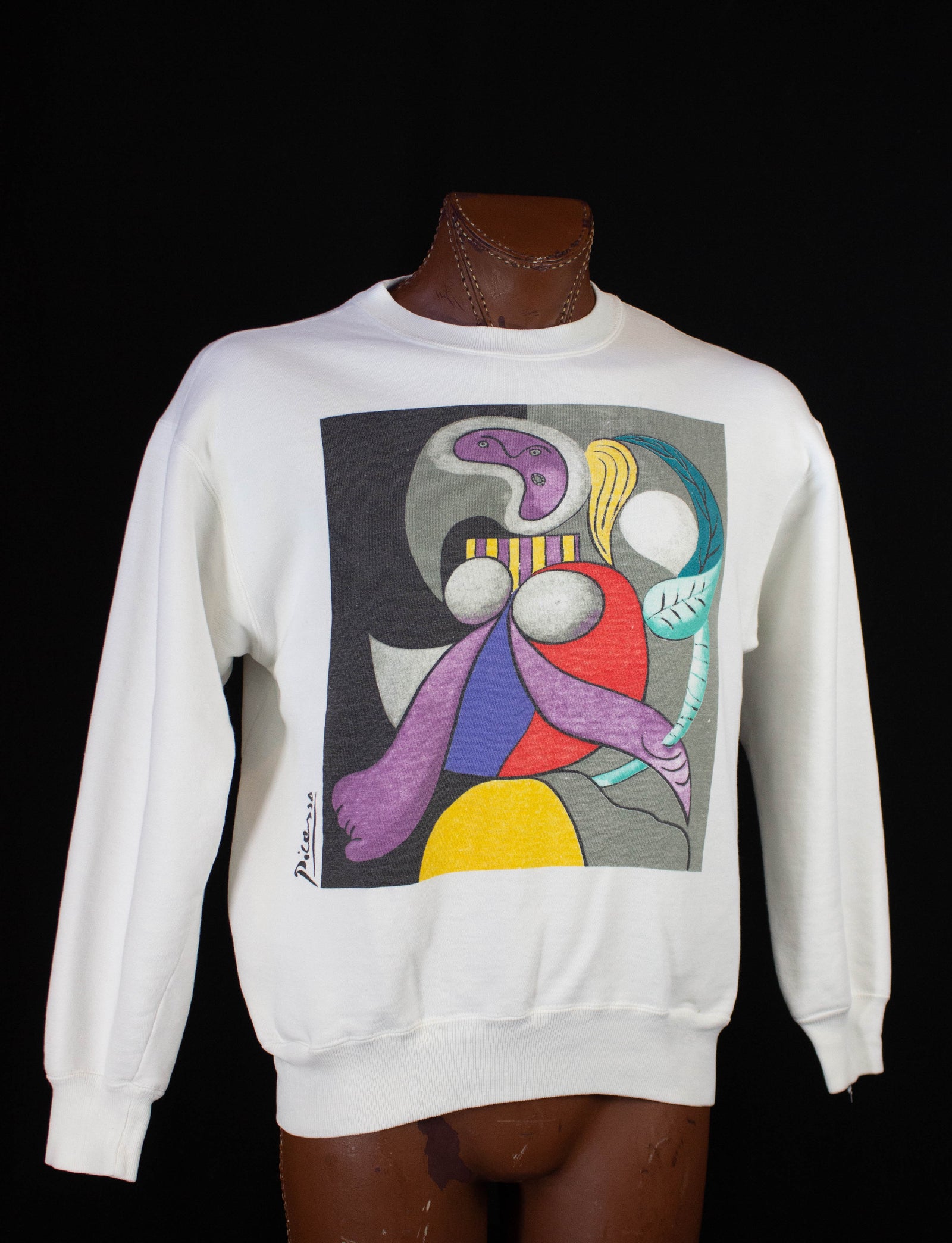 Vintage 90s Picasso Flower Crewneck Sweatshirt with Pockets L/XL