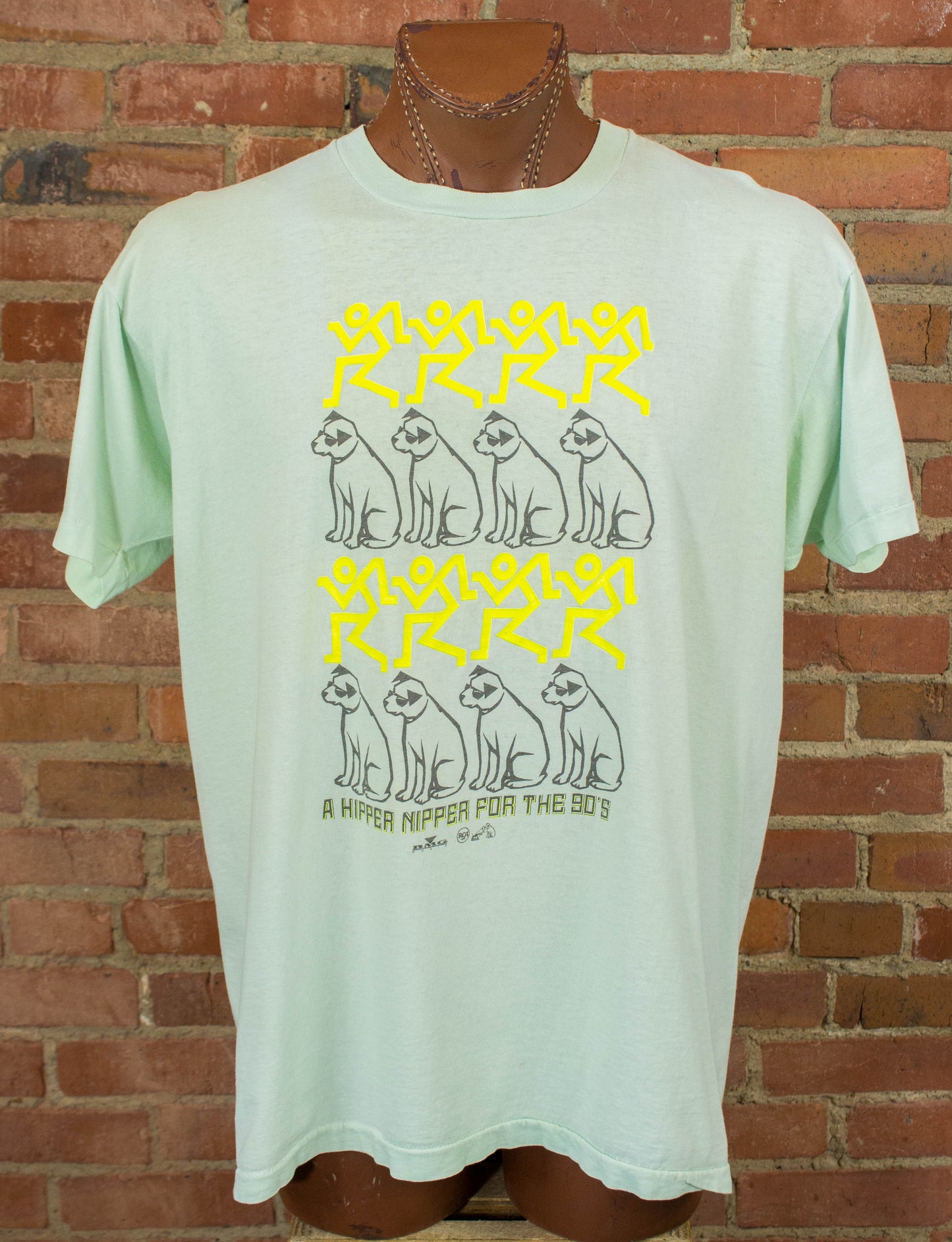Vintage A Hipper Nipper For The 90s Graphic T Shirt 90s BMG RCA Victor Aqua and Highlighter Yellow XXL-3XL